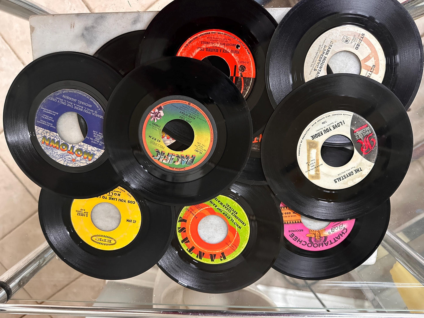 Vintage Groovy  Plastic 45 RPM Case | Pink  Disk-Go-Case | Includes Fifty (50) 45's from the 50s, 60s, 70s & 80s - includes Beatles