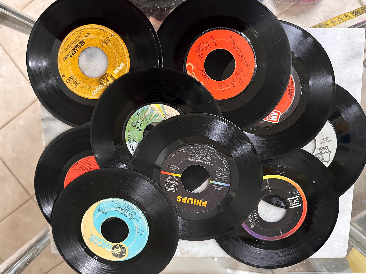 Vintage Groovy  Plastic 45 RPM Case | Pink  Disk-Go-Case | Includes Fifty (50) 45's from the 50s, 60s, 70s & 80s - includes Beatles