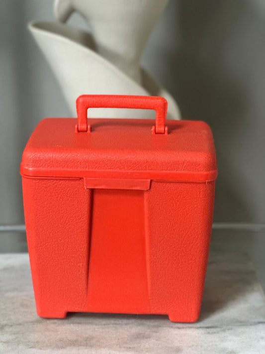 Vintage Red / Orange Pebbled Plastic  45 RPM Record Carrier Box with 53  Records