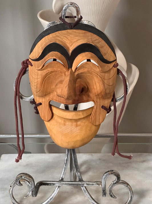 Extra Large Vintage Korean Hahoe Mask Hand-Carved Yangban Tal | 9.5” Wood Wall Art | Traditional Korean Theater Decor | Folk Art Collectible