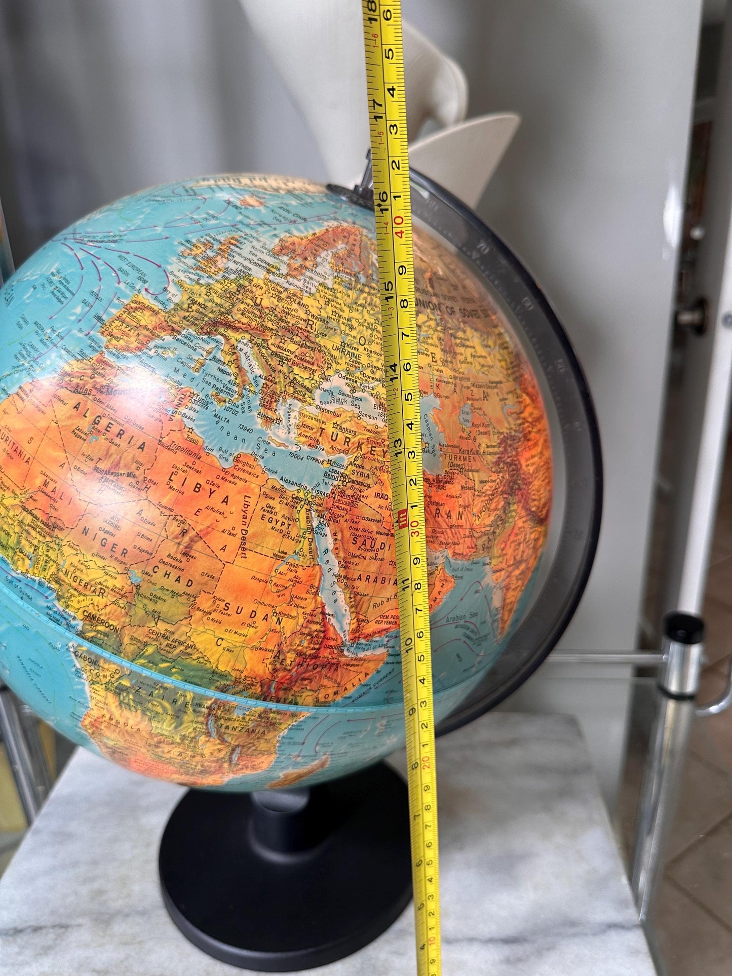 Vintage Scan (Denmark) Illuminated World Globe – 1970s Mid-Century Table Lamp Globe – Working Condition – USSR Era Cartography