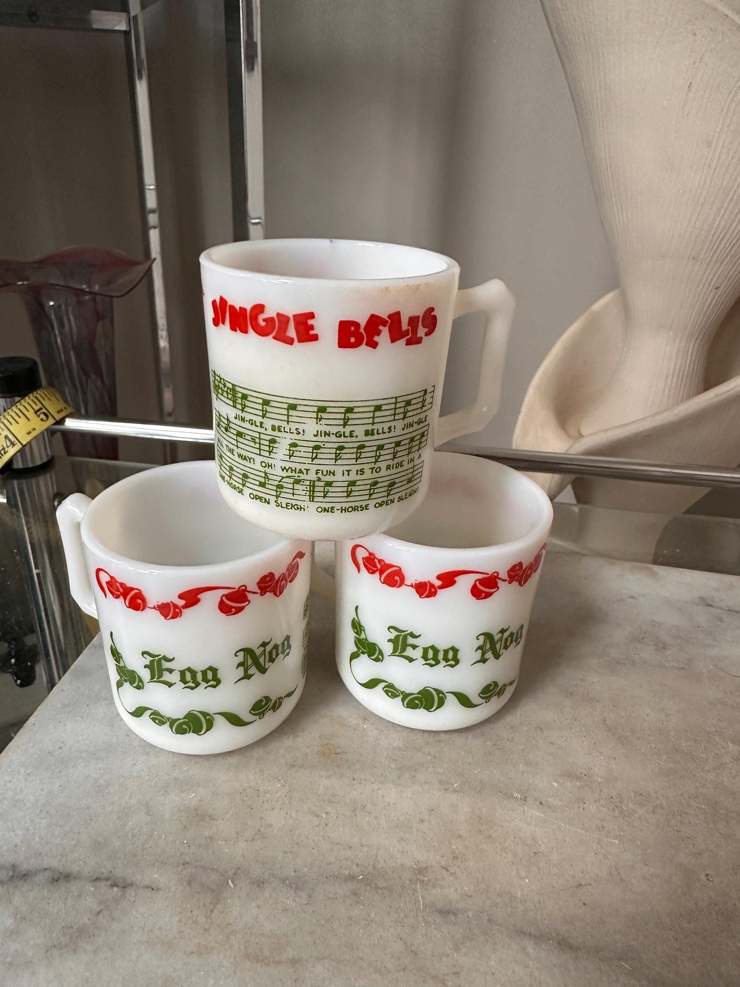 Vintage Hazel Atlas Egg Nog Punch Bowl Set | Green Christmas Milk Glass | 1950s Holiday Serving Set | Mid-Century Christmas Entertaining Dec