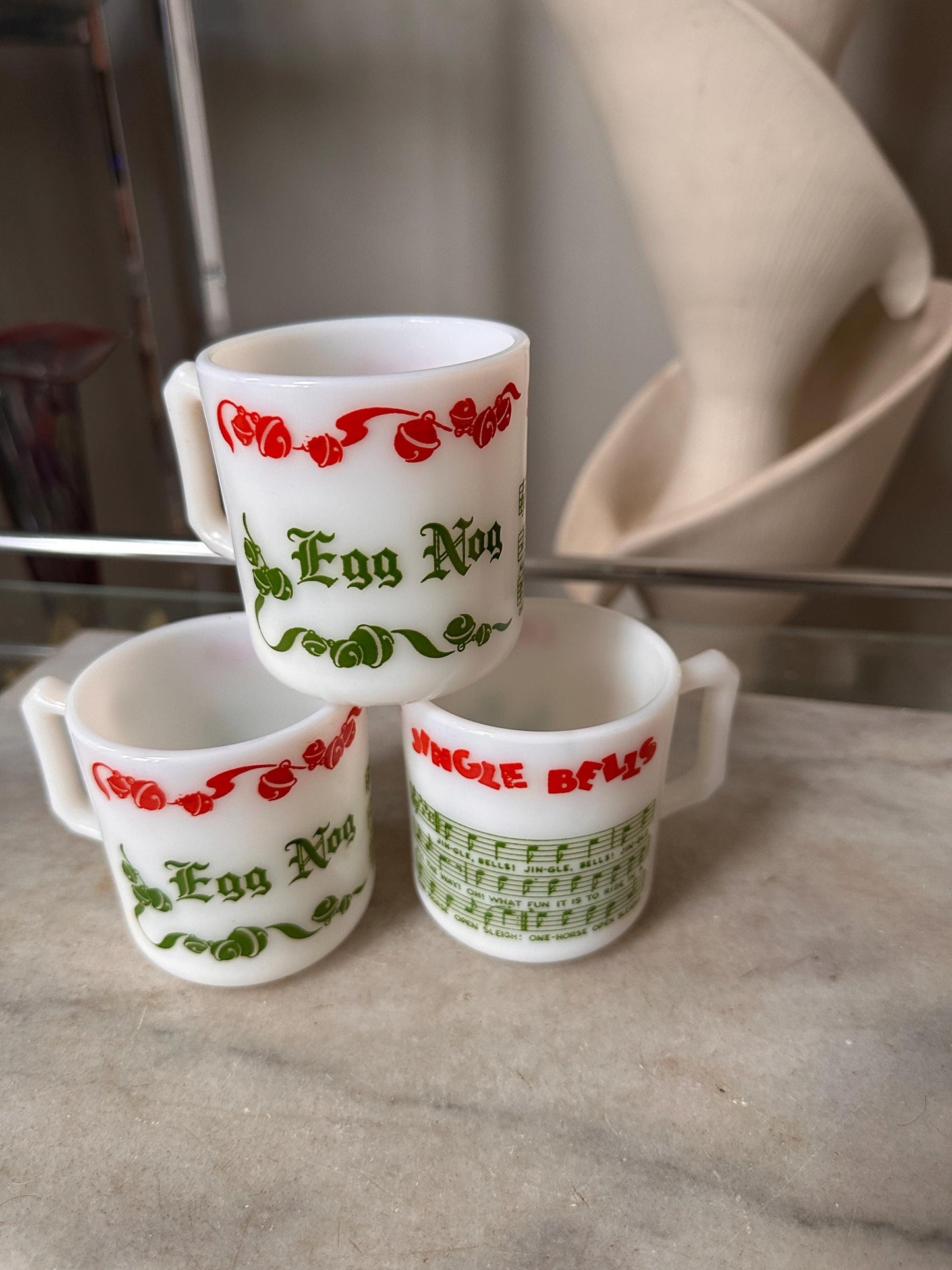 Vintage Hazel Atlas Egg Nog Punch Bowl Set | Green Christmas Milk Glass | 1950s Holiday Serving Set | Mid-Century Christmas Entertaining Dec
