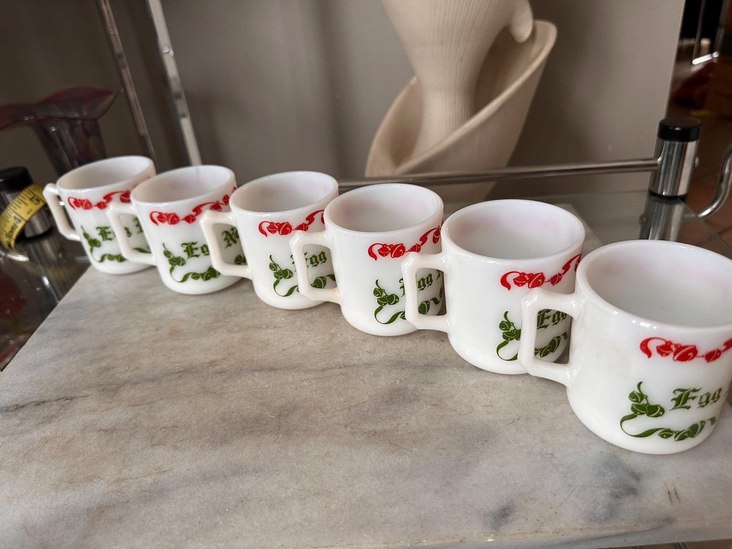Vintage Hazel Atlas Egg Nog Punch Bowl Set | Green Christmas Milk Glass | 1950s Holiday Serving Set | Mid-Century Christmas Entertaining Dec