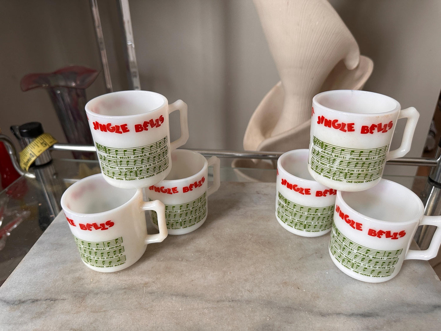 Vintage Hazel Atlas Egg Nog Punch Bowl Set | Green Christmas Milk Glass | 1950s Holiday Serving Set | Mid-Century Christmas Entertaining Dec