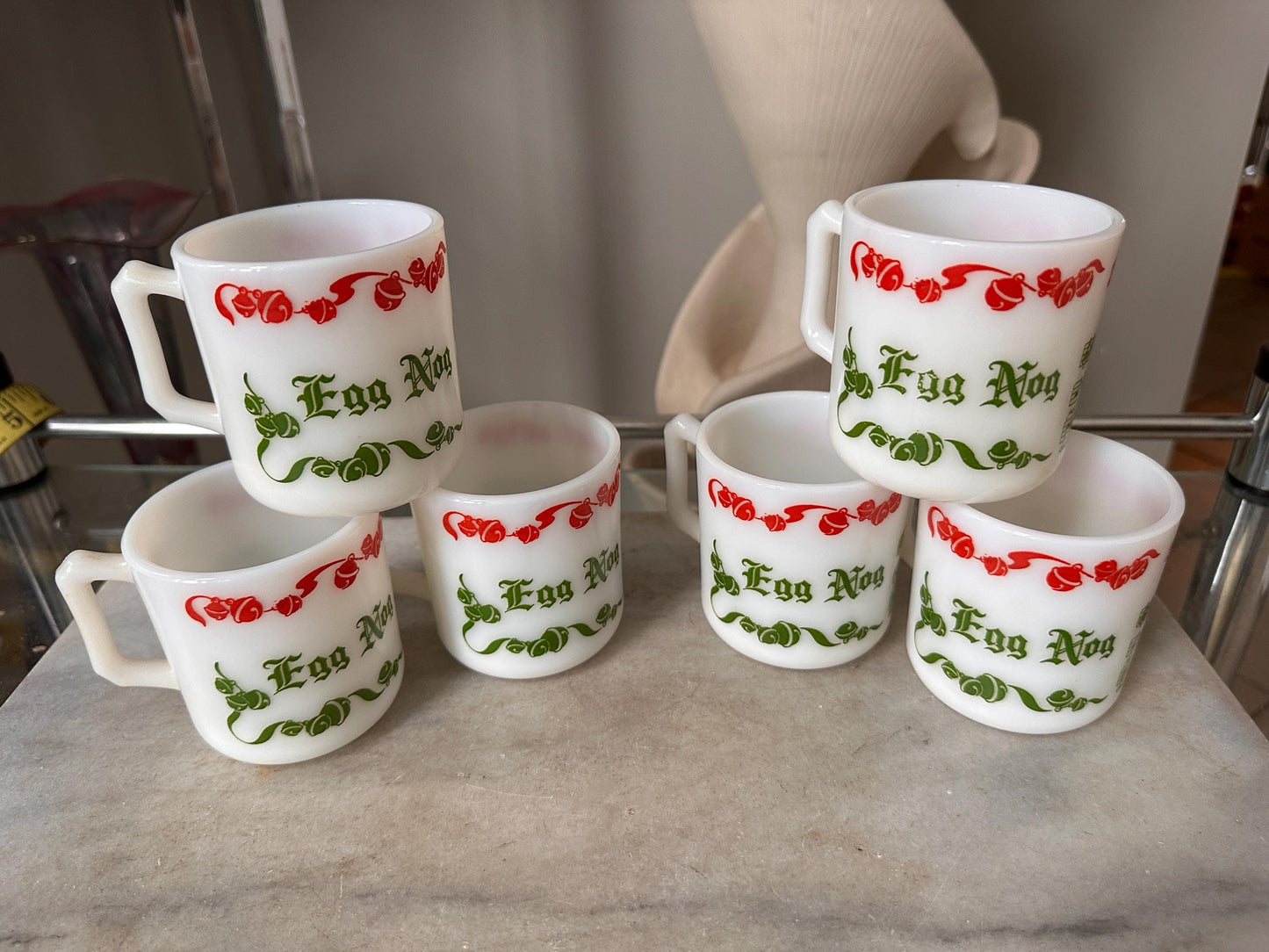 Vintage Hazel Atlas Egg Nog Punch Bowl Set | Green Christmas Milk Glass | 1950s Holiday Serving Set | Mid-Century Christmas Entertaining Dec