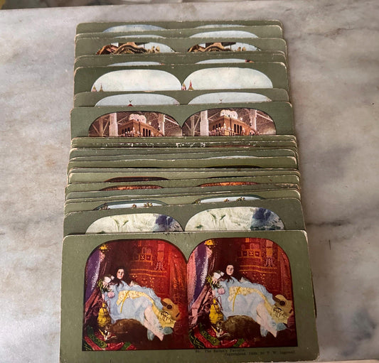 Antique Stereoview Photo Cards Set of 25 | Vintage Stereographs Collection | Early 1900s 3D View Cards | Travel, Scenic & Genre Images