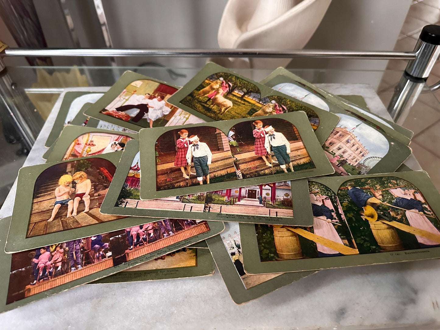 Antique Stereoview Photo Cards Set of 25 | Vintage Stereographs Collection | Early 1900s 3D View Cards | Travel, Scenic & Genre Images