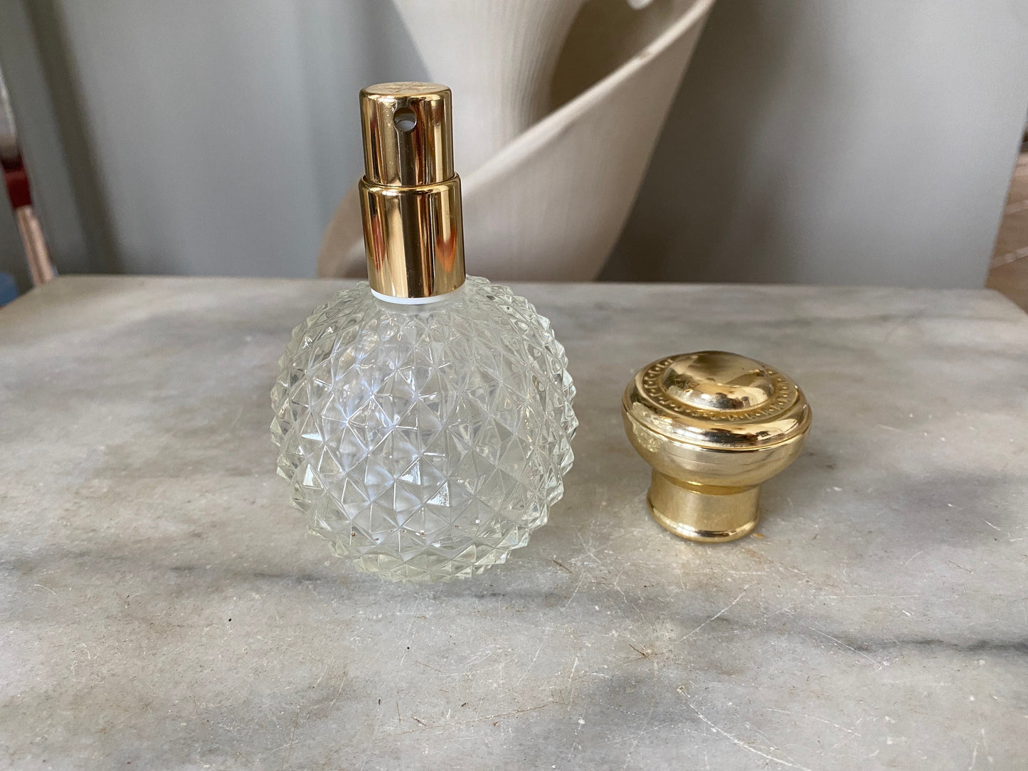 Vintage 1960s to 1980s Vieux Rouen France French Perfume Bottle Diamknd Hobnail Spray Bottle Engraved Bottom