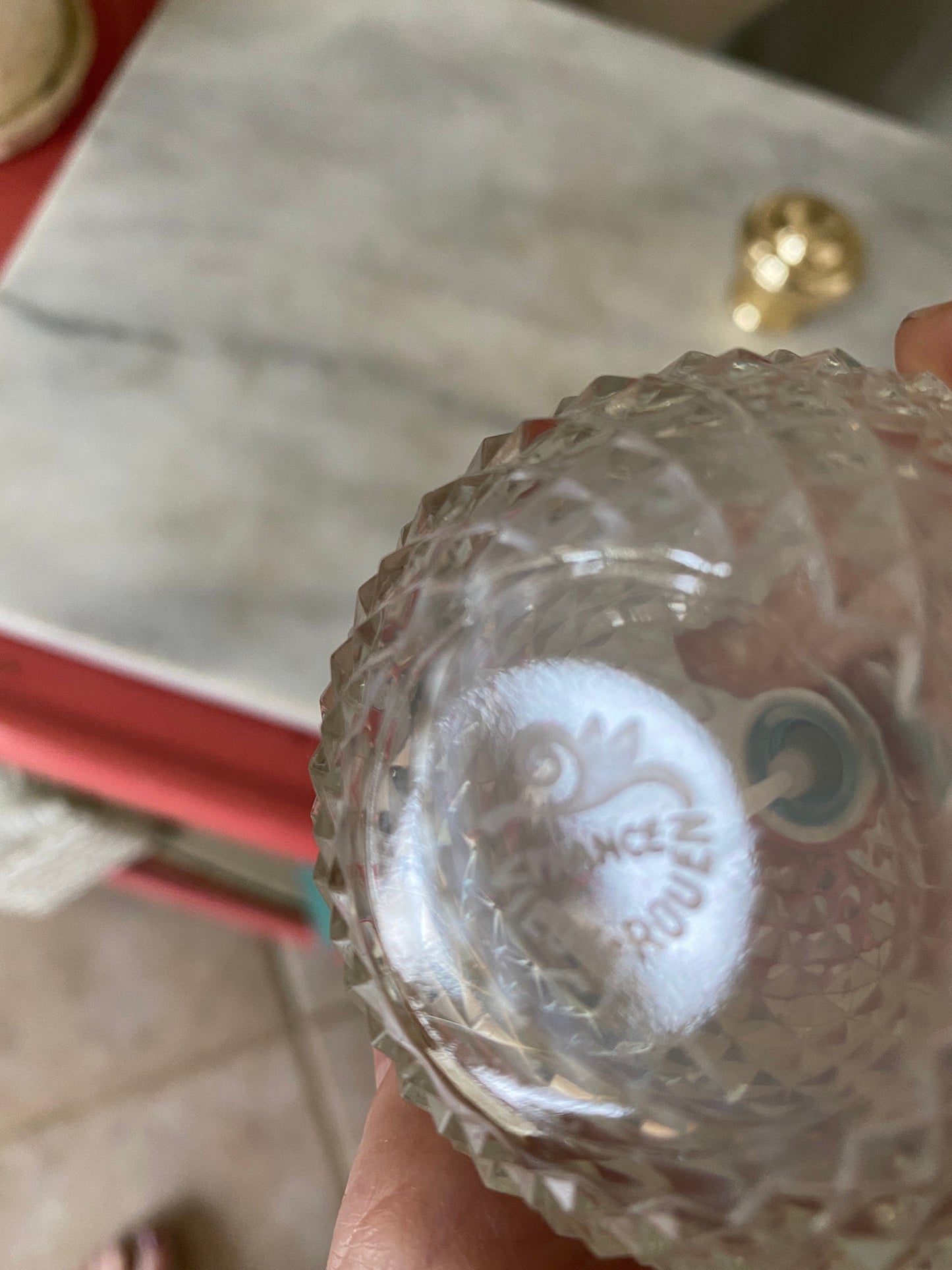 Vintage 1960s to 1980s Vieux Rouen France French Perfume Bottle Diamknd Hobnail Spray Bottle Engraved Bottom