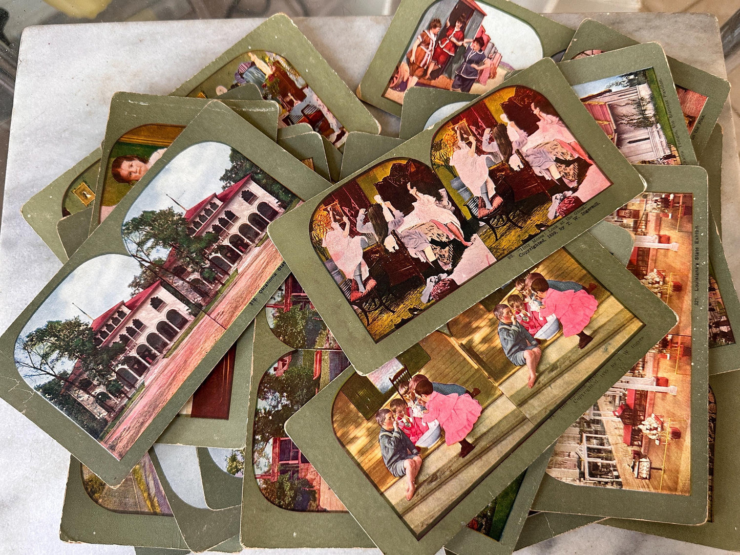 Antique Stereoview Photo Cards Set of 25 | Vintage Stereographs Collection | Early 1900s 3D View Cards | Travel, Scenic & Genre Images