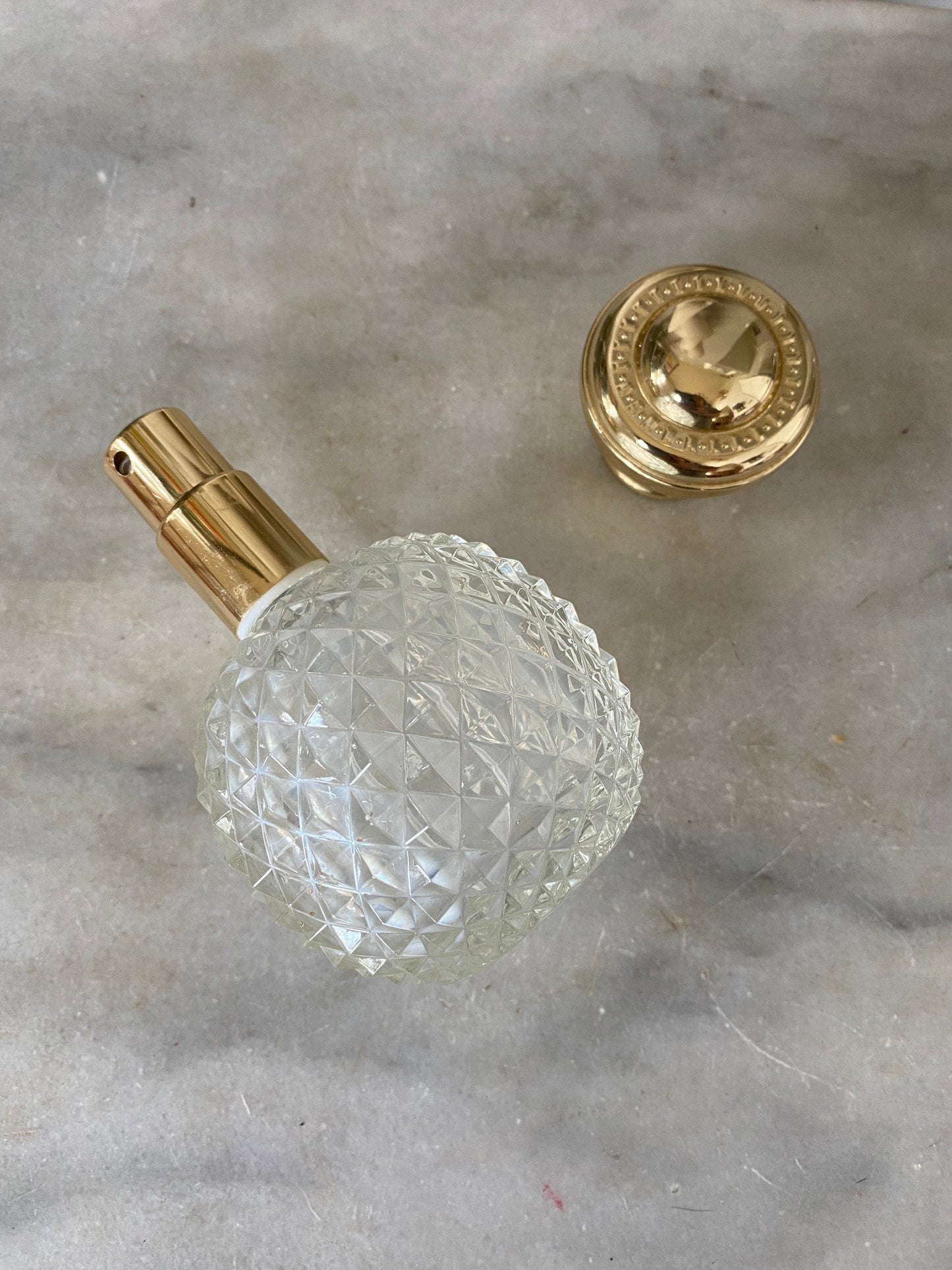 Vintage 1960s to 1980s Vieux Rouen France French Perfume Bottle Diamknd Hobnail Spray Bottle Engraved Bottom