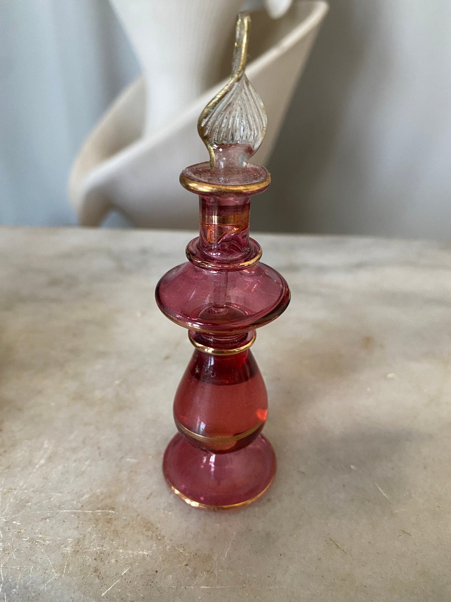 Vintage Small Etched Glass Vanity Tray with 4 Small Glass Perfume Bottle