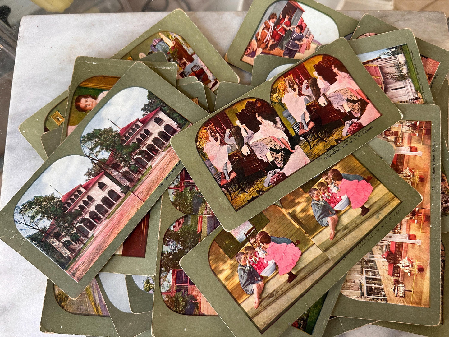 Antique Stereoview Photo Cards Set of 25 | Vintage Stereographs Collection | Early 1900s 3D View Cards | Travel, Scenic & Genre Images