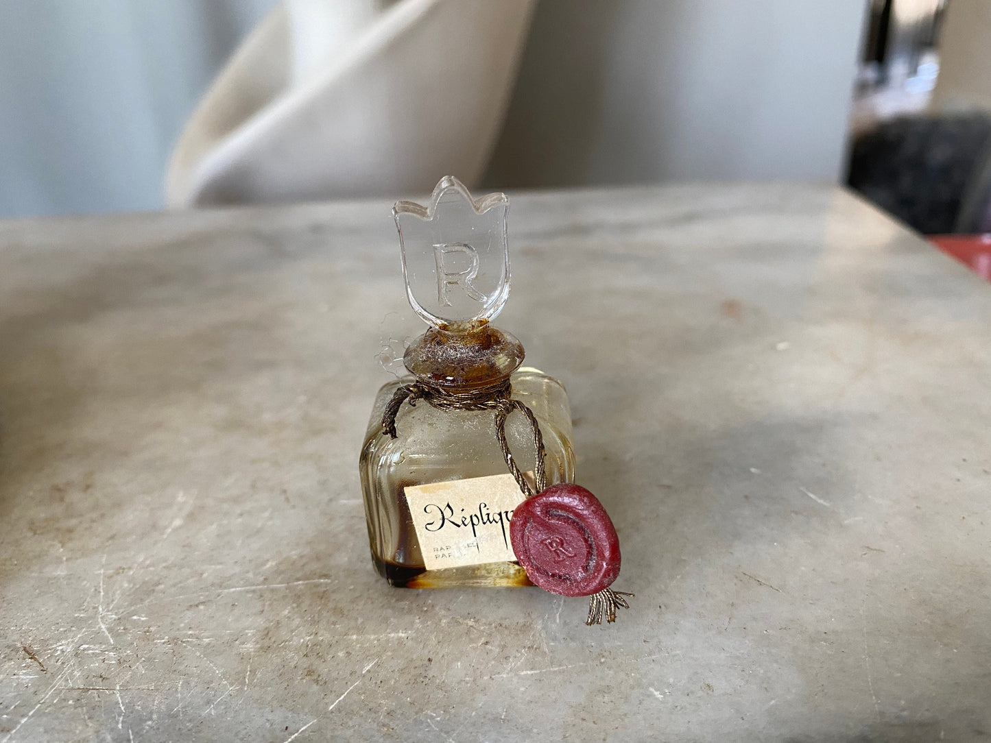 Vintage Small Etched Glass Vanity Tray with 4 Small Glass Perfume Bottle