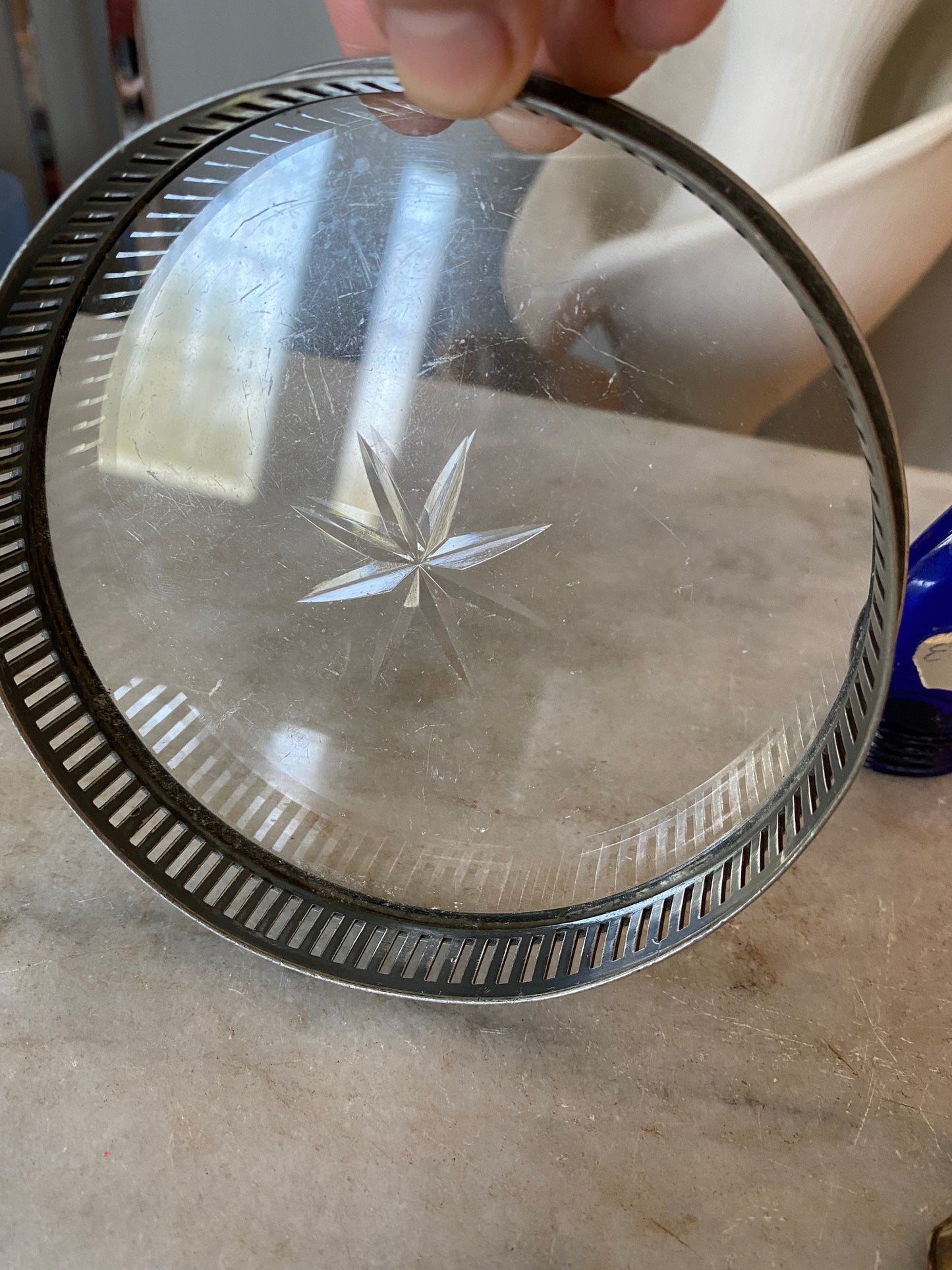 Vintage Small Etched Glass Vanity Tray with 4 Small Glass Perfume Bottle