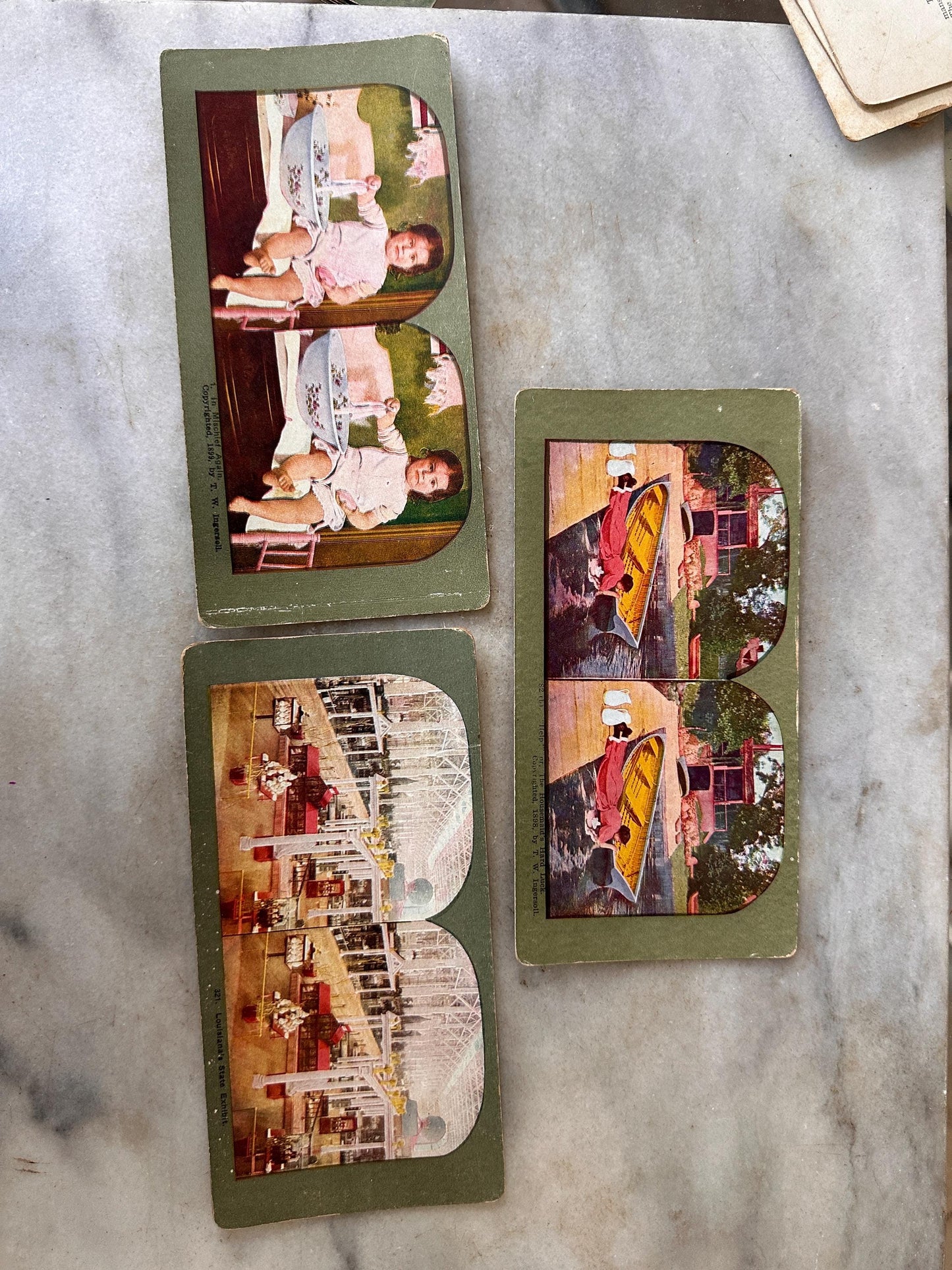 Antique Stereoview Photo Cards Set of 25 | Vintage Stereographs Collection | Early 1900s 3D View Cards | Travel, Scenic & Genre Images
