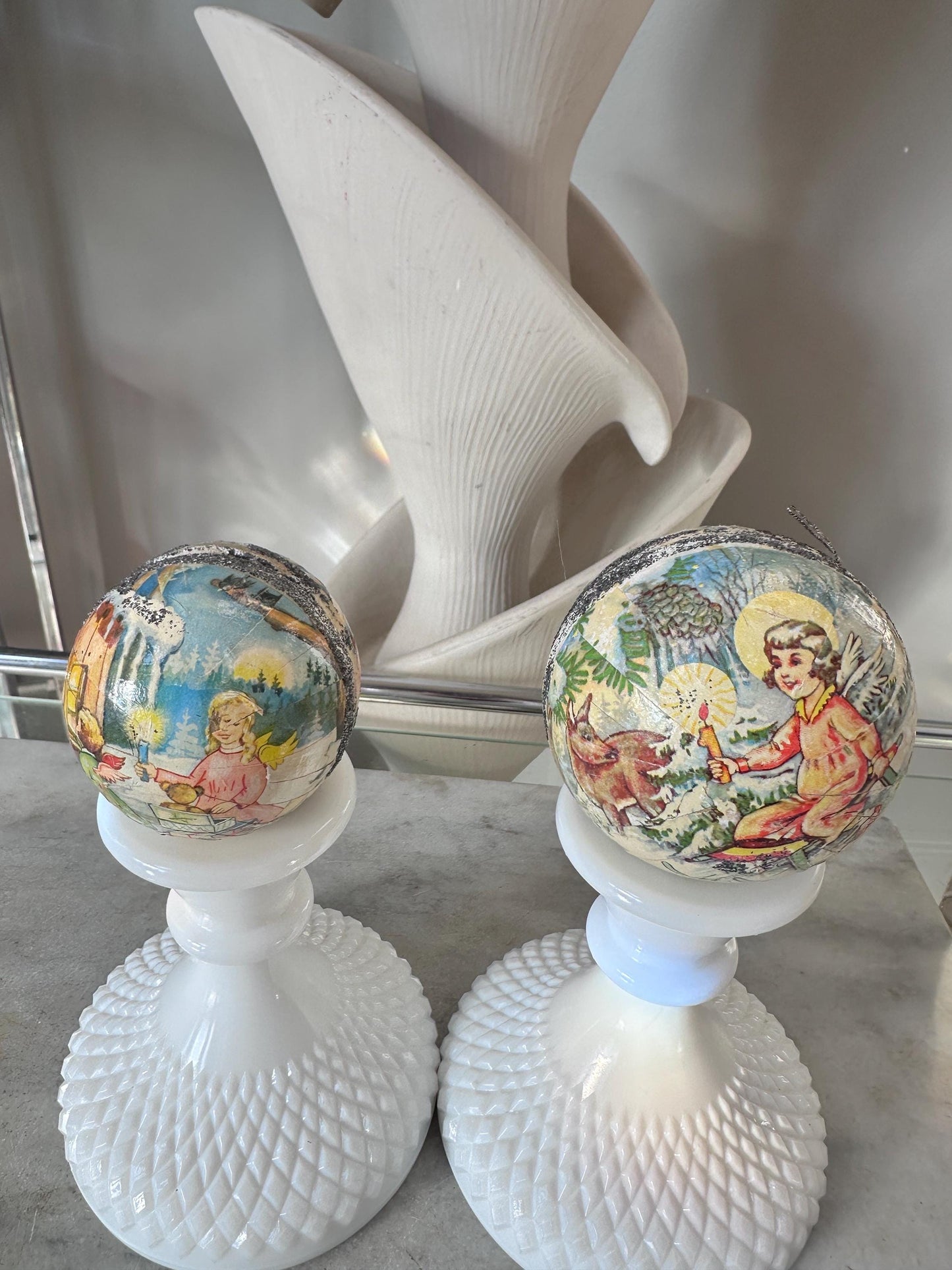 Vintage Paper Mache Christmas Ornaments | Made in West Germany | (Set of 2 nesting ornaments)