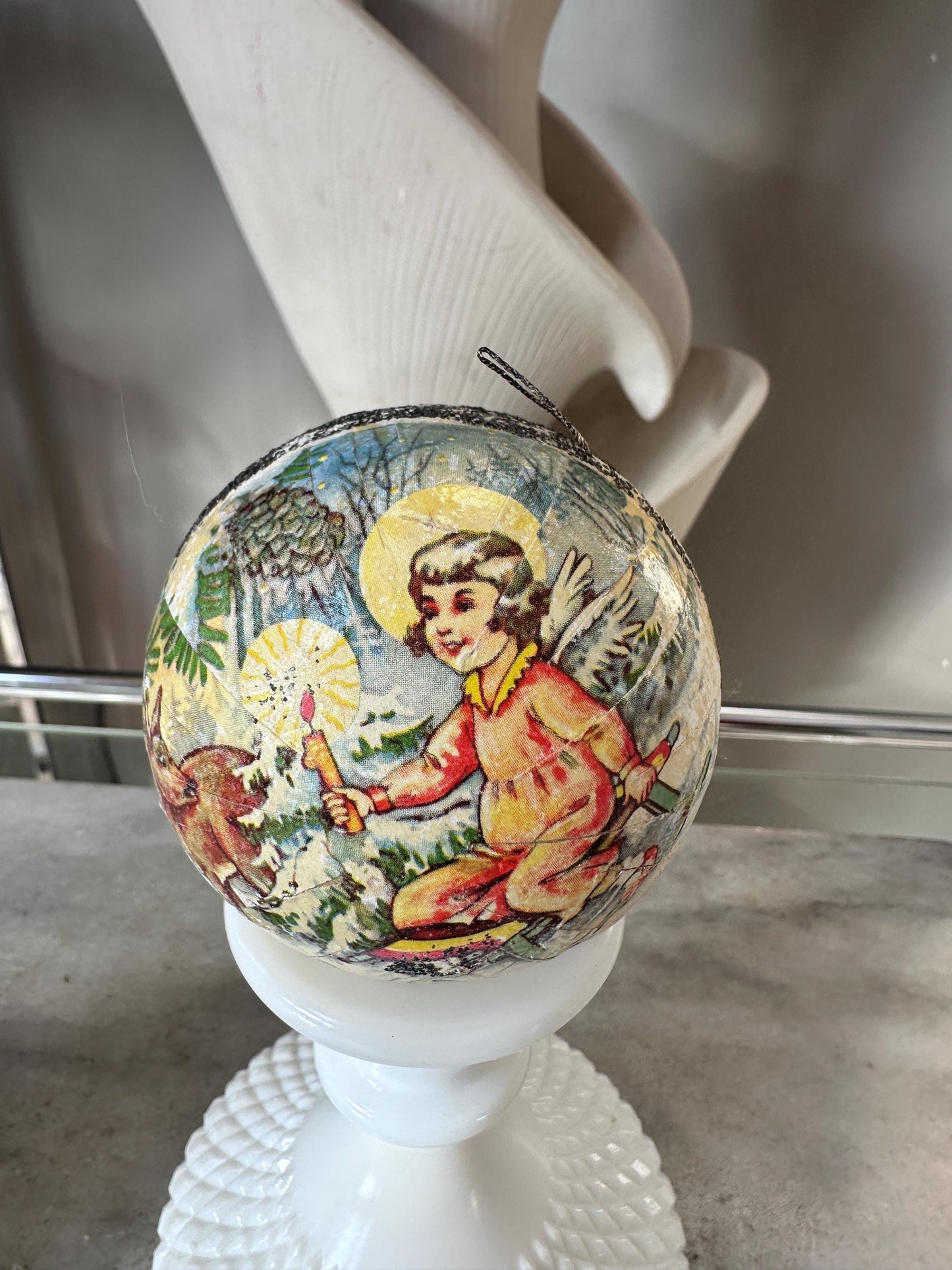 Vintage Paper Mache Christmas Ornaments | Made in West Germany | (Set of 2 nesting ornaments)