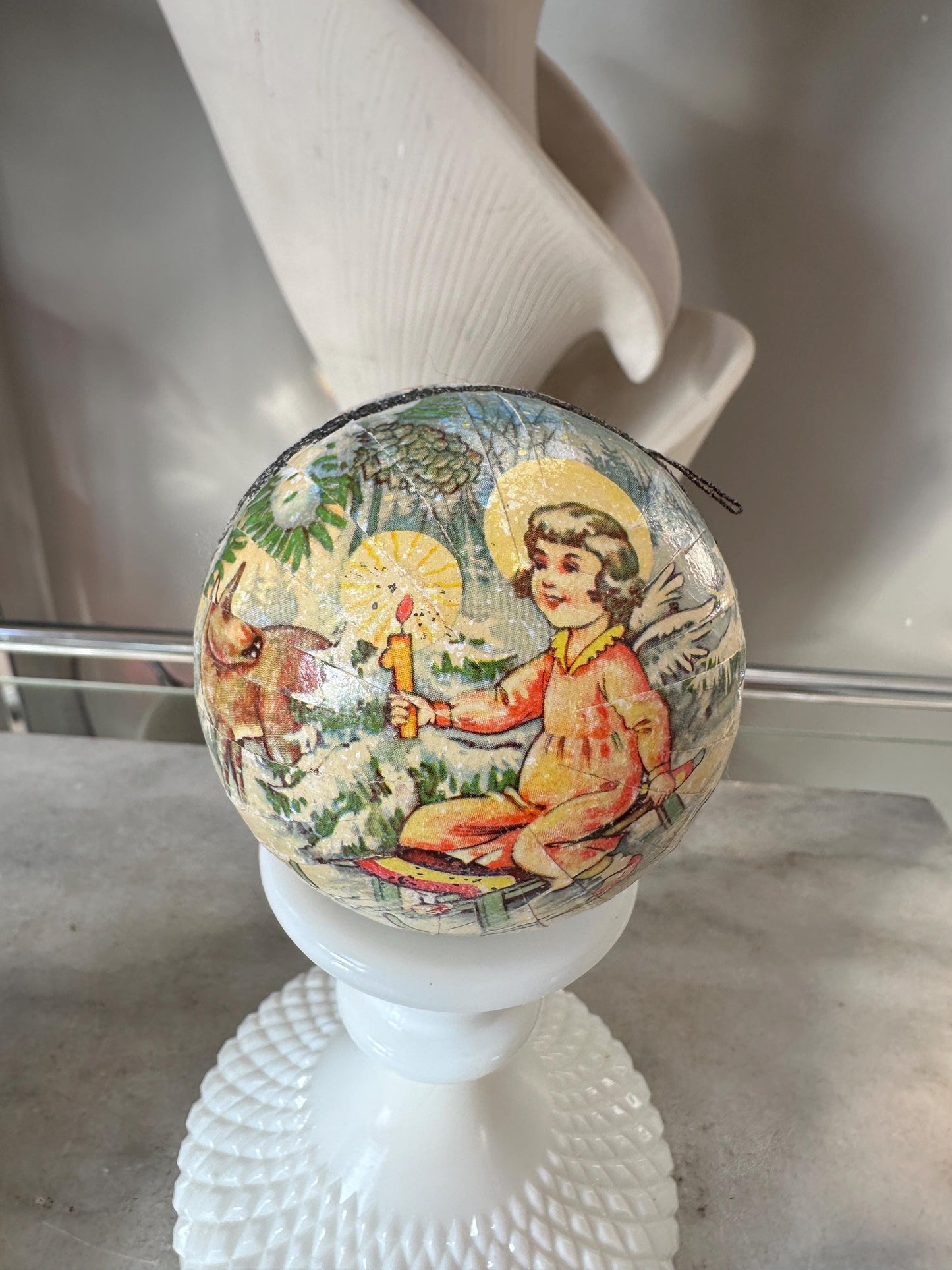 Vintage Paper Mache Christmas Ornaments | Made in West Germany | (Set of 2 nesting ornaments)