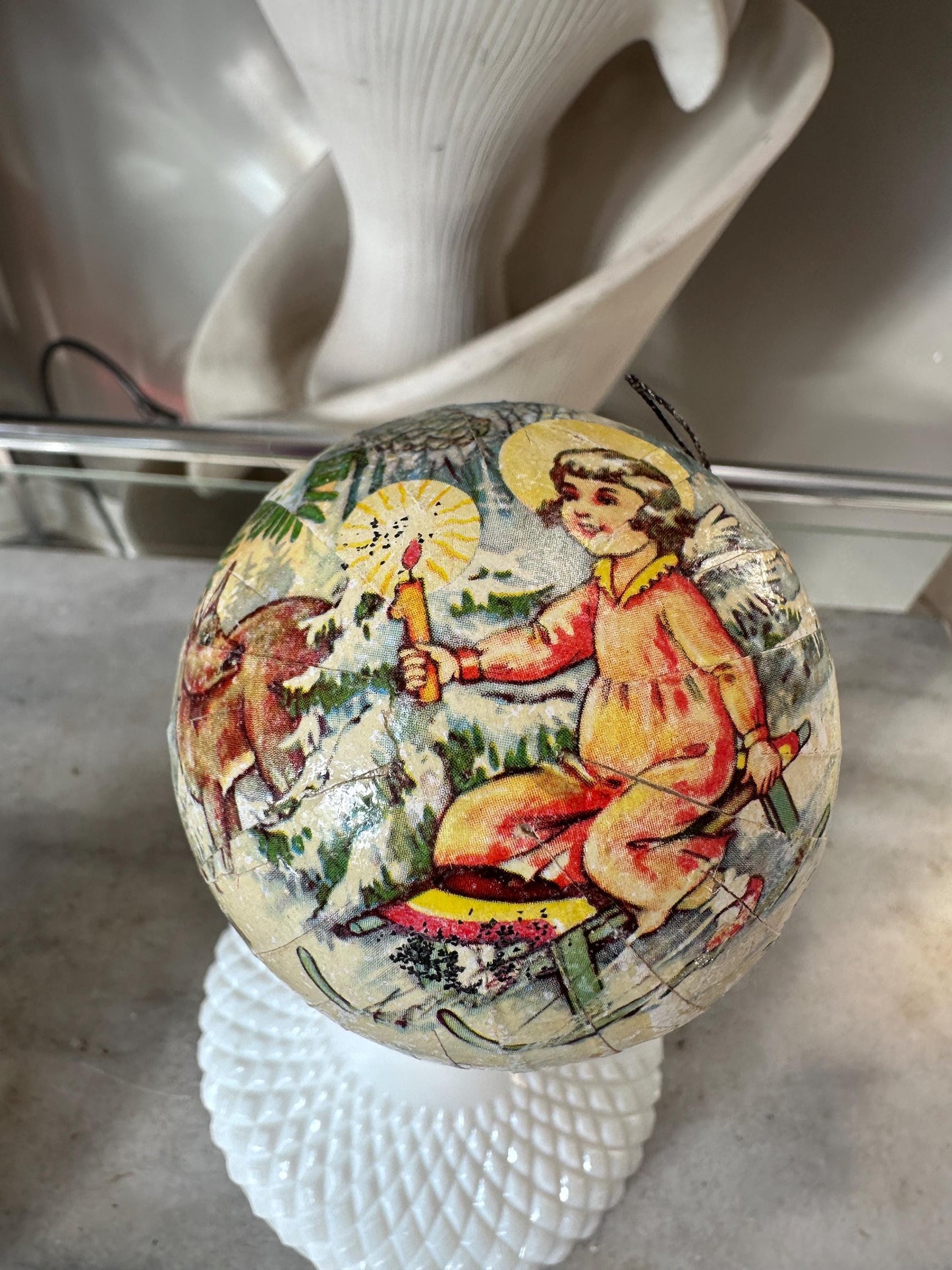 Vintage Paper Mache Christmas Ornaments | Made in West Germany | (Set of 2 nesting ornaments)