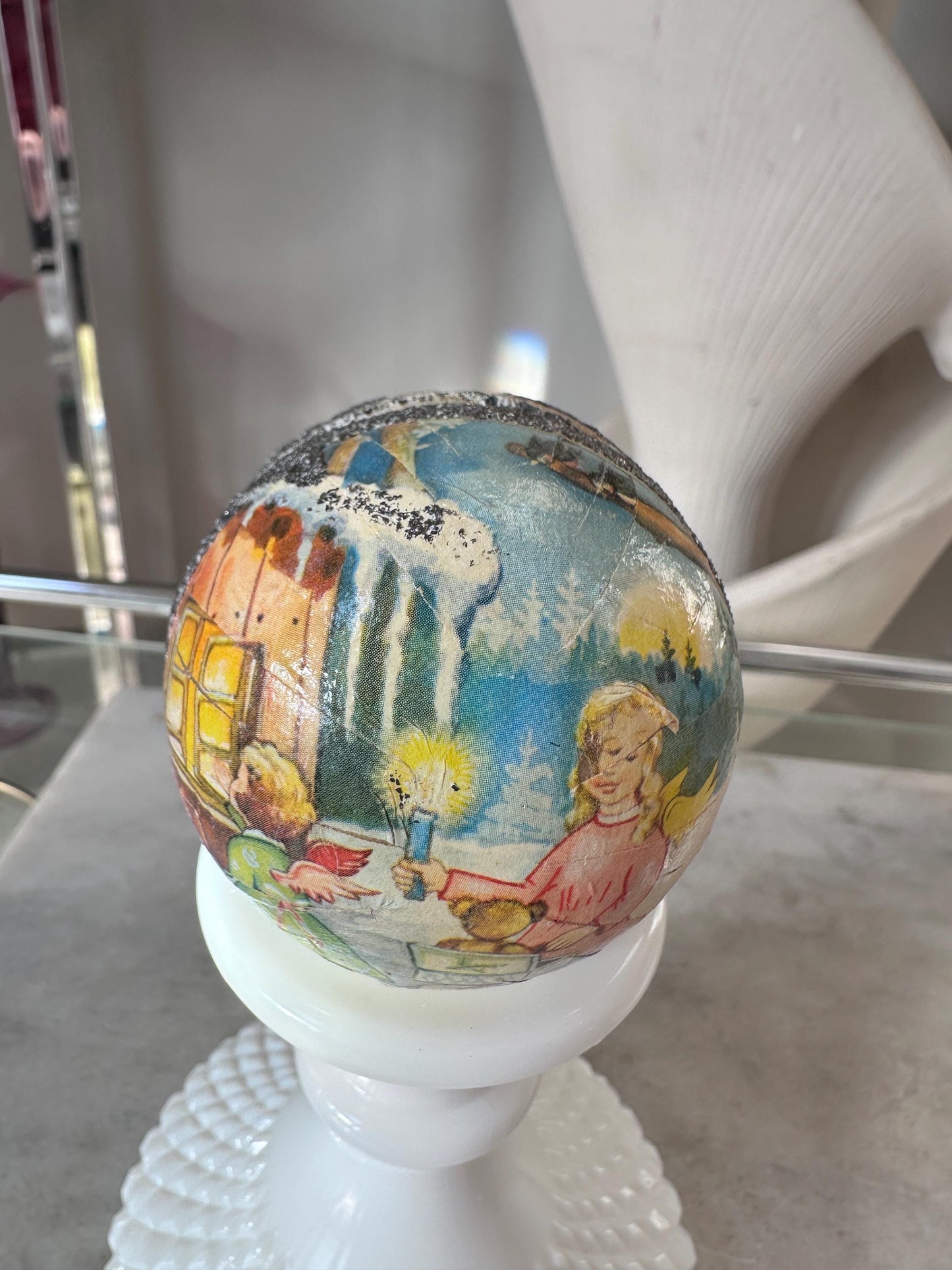 Vintage Paper Mache Christmas Ornaments | Made in West Germany | (Set of 2 nesting ornaments)