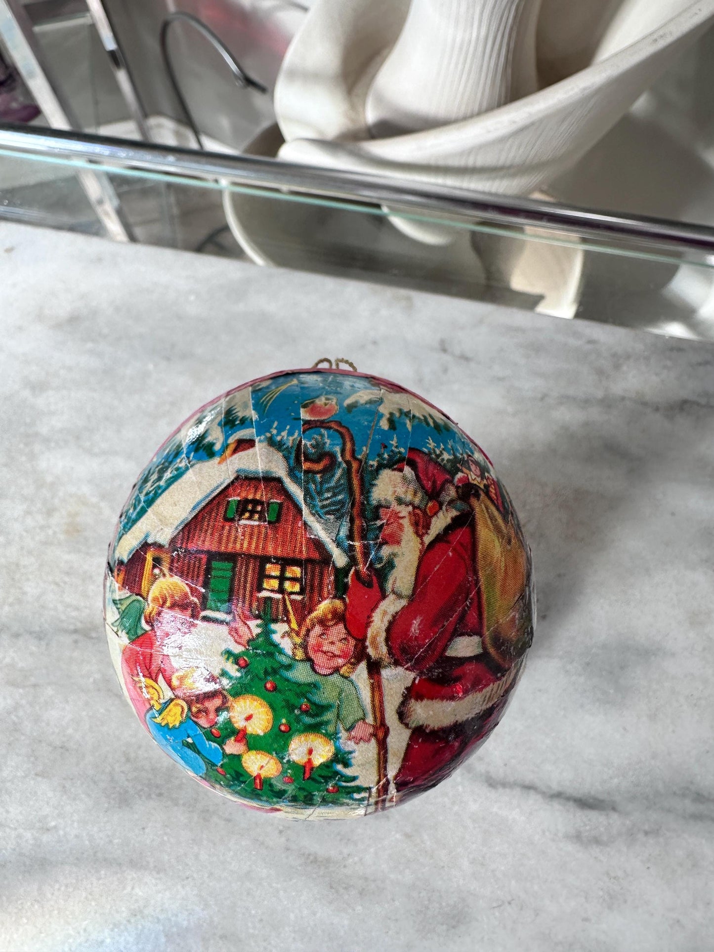 Vintage Kurt S Adler Paper Mache Ball Ornament (1956 Western Germany)