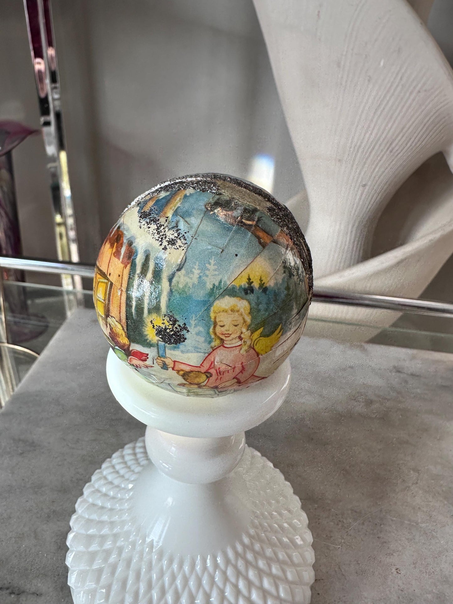 Vintage Paper Mache Christmas Ornaments | Made in West Germany | (Set of 2 nesting ornaments)