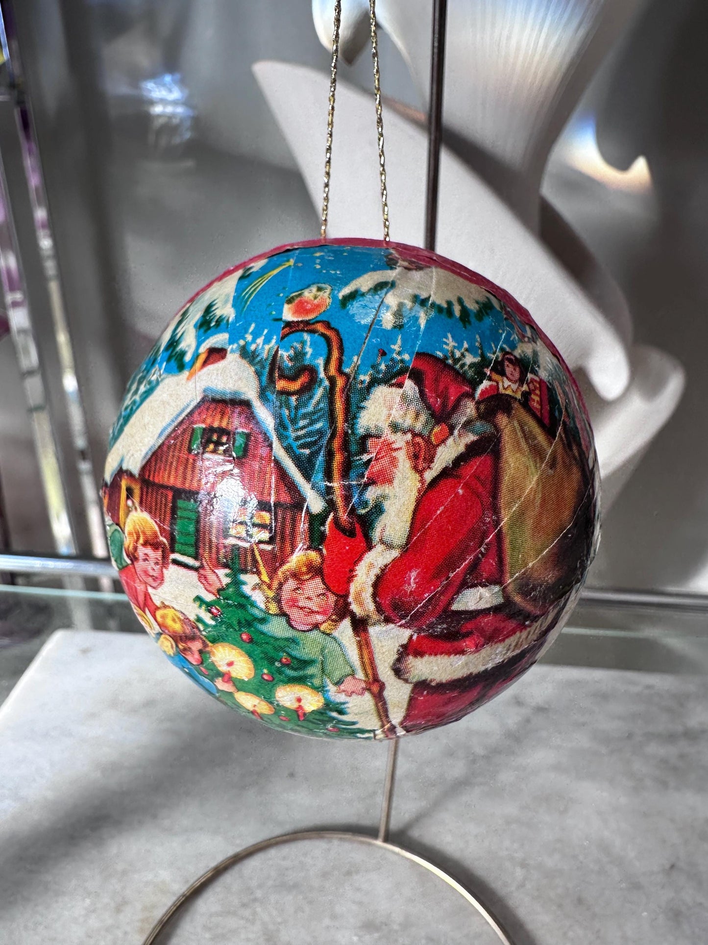 Vintage Kurt S Adler Paper Mache Ball Ornament (1956 Western Germany)