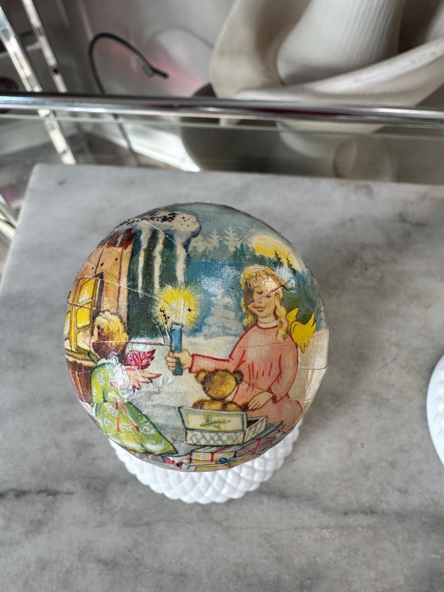 Vintage Paper Mache Christmas Ornaments | Made in West Germany | (Set of 2 nesting ornaments)