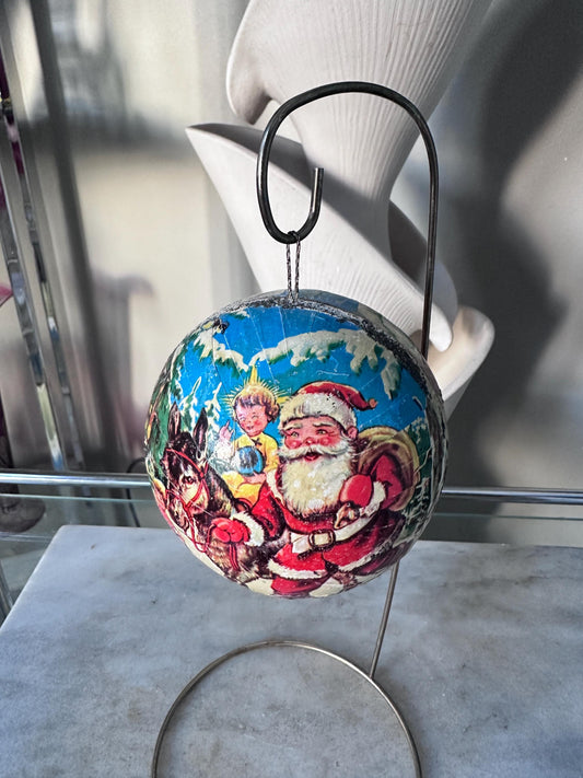 Vintage West German Santa Candy Container Ornament | Child Tree Scene, Retro Christmas Collectible