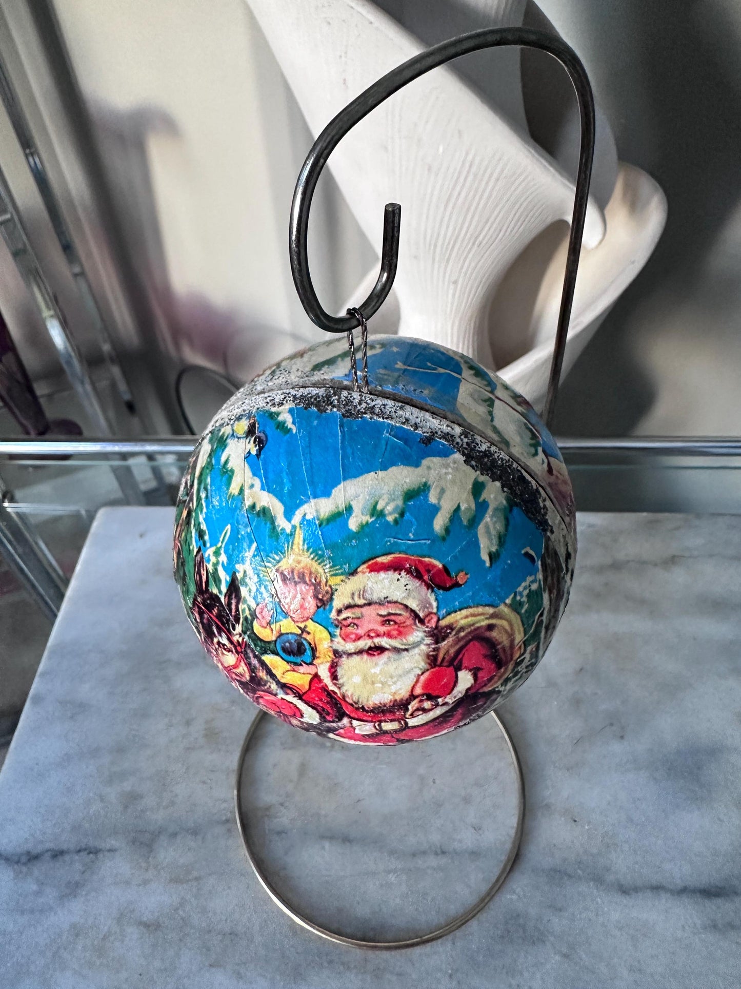 Vintage West German Santa Candy Container Ornament | Child Tree Scene, Retro Christmas Collectible