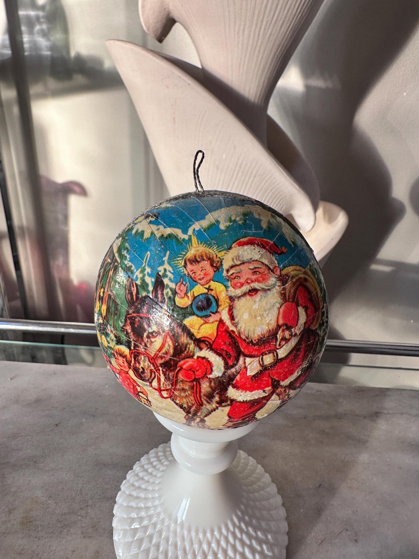 Vintage West German Santa Candy Container Ornament | Child Tree Scene, Retro Christmas Collectible