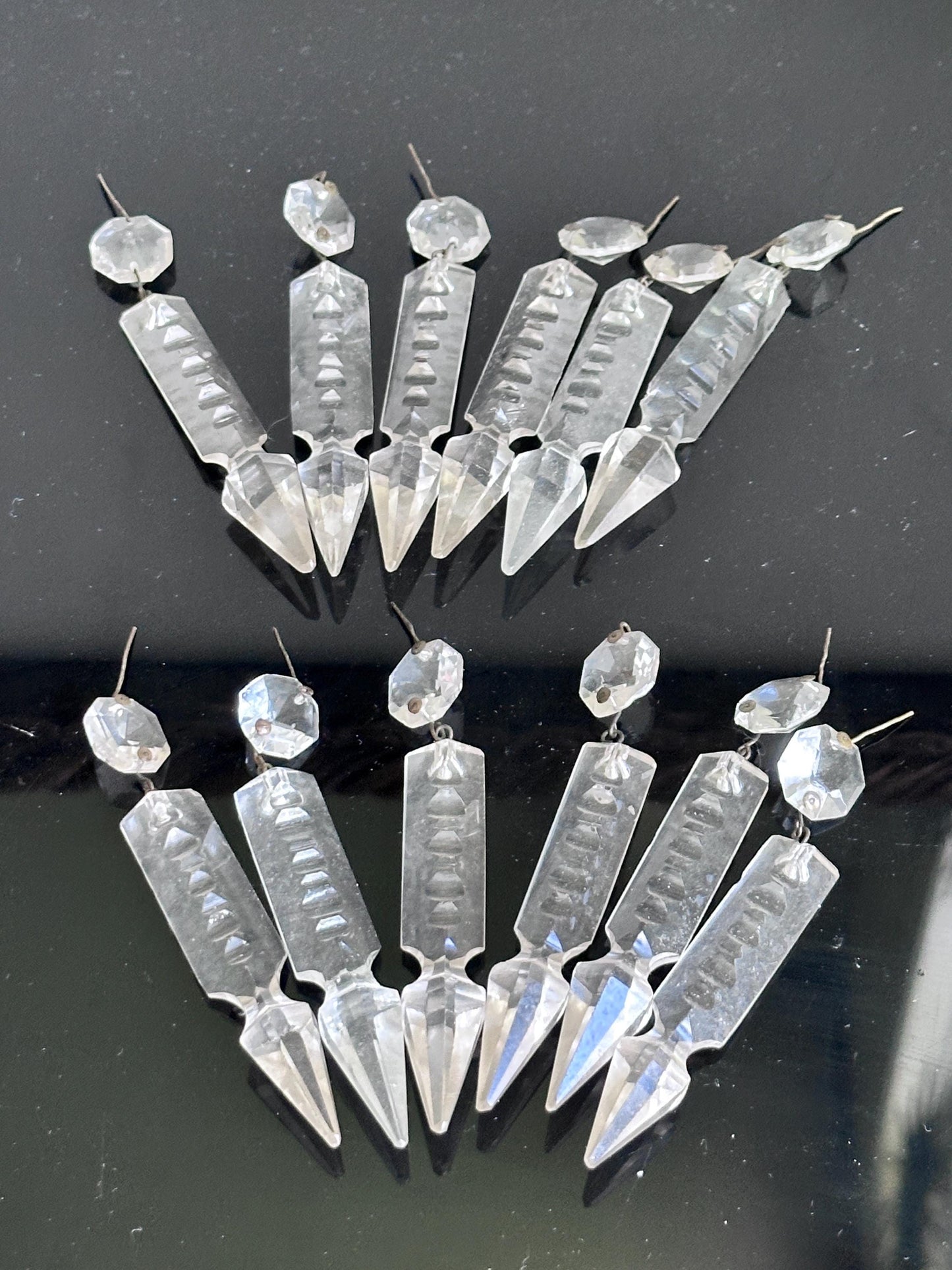 Antique French Cut Crystal Spear Prisms – Set of 12 Chandelier Parts