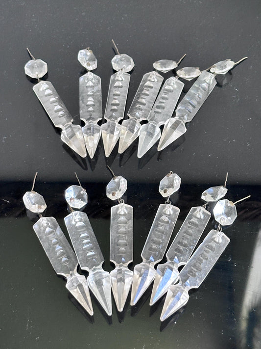 Antique French Cut Crystal Spear Prisms – Set of 12 Chandelier Parts