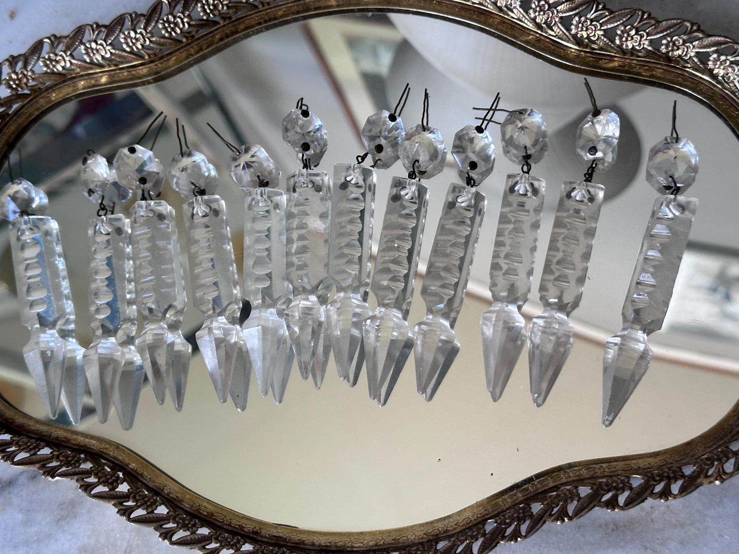 Antique French Cut Crystal Spear Prisms – Set of 12 Chandelier Parts