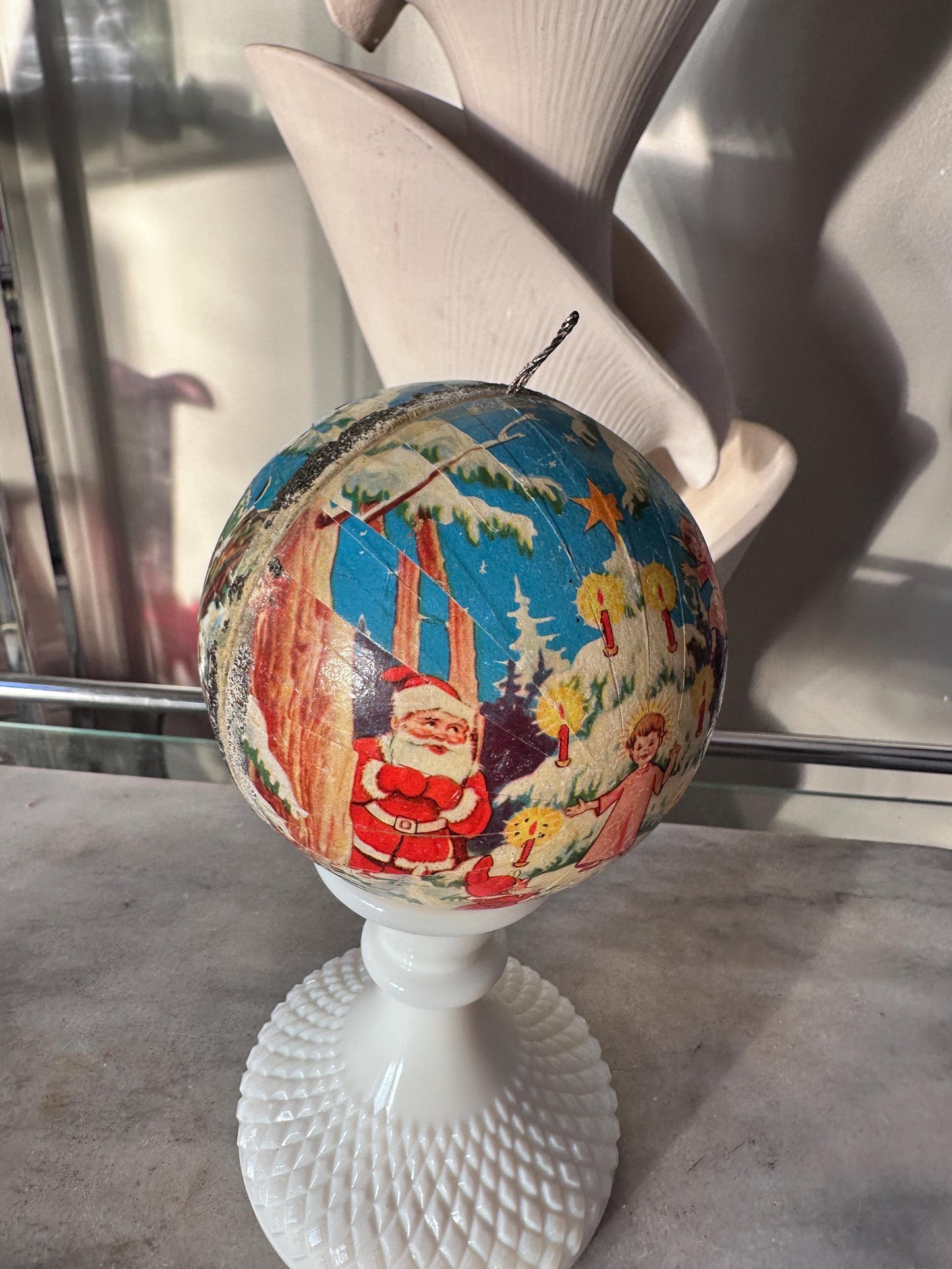 Vintage West German Santa Candy Container Ornament | Child Tree Scene, Retro Christmas Collectible