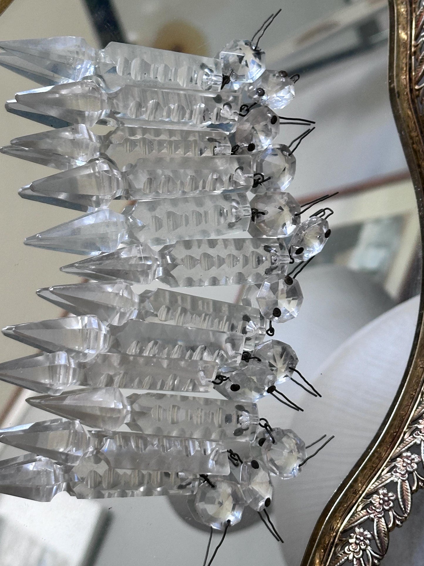 Antique French Cut Crystal Spear Prisms – Set of 12 Chandelier Parts