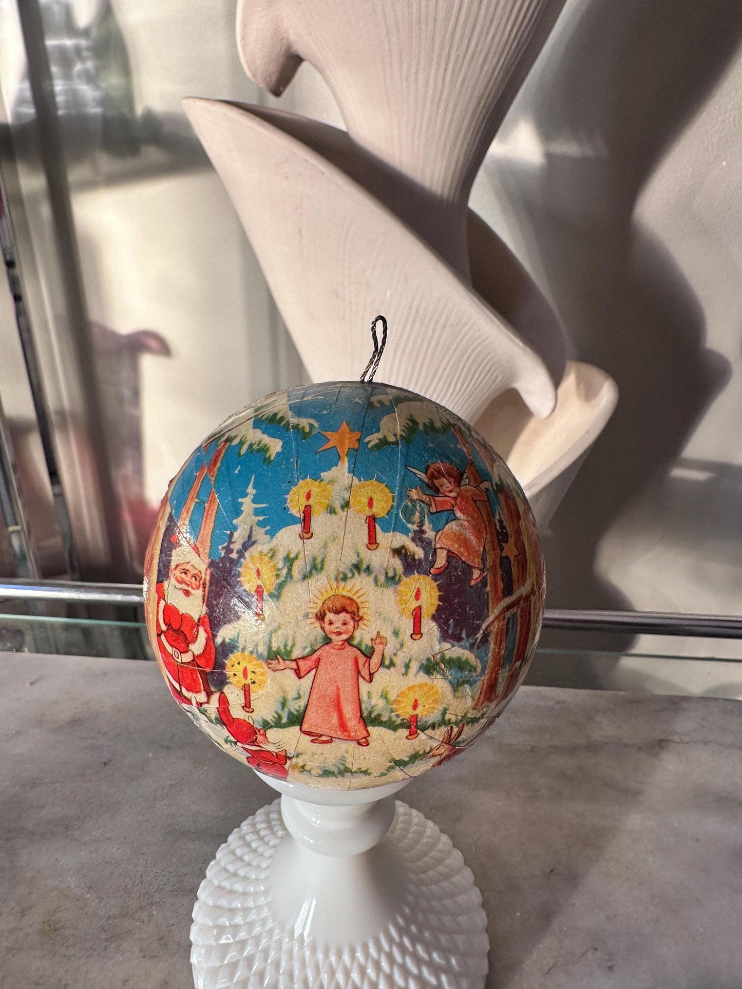 Vintage West German Santa Candy Container Ornament | Child Tree Scene, Retro Christmas Collectible