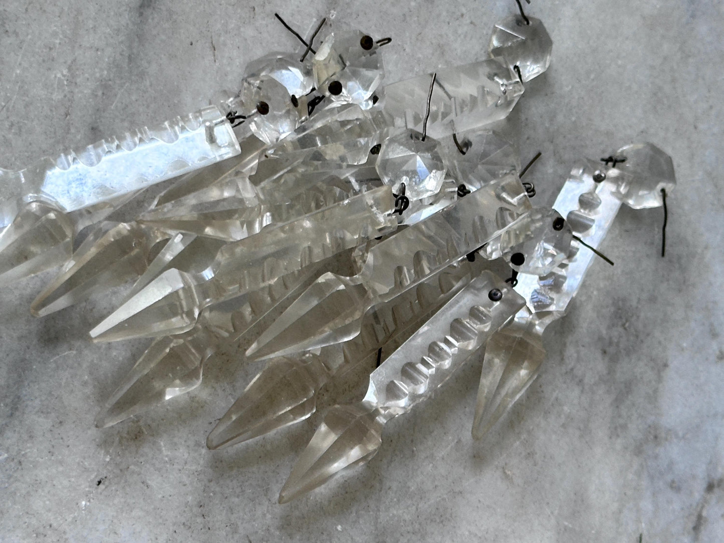 Antique French Cut Crystal Spear Prisms – Set of 12 Chandelier Parts