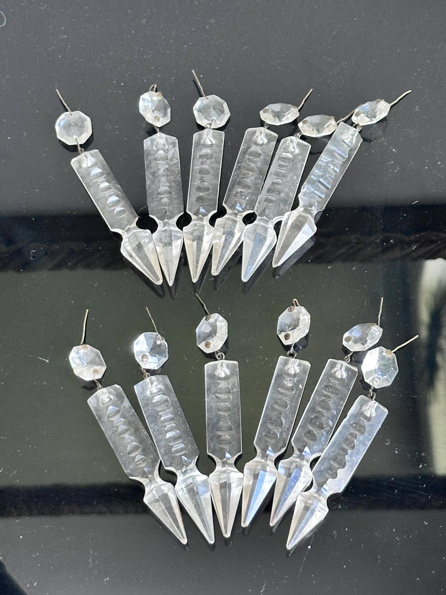 Antique French Cut Crystal Spear Prisms – Set of 12 Chandelier Parts