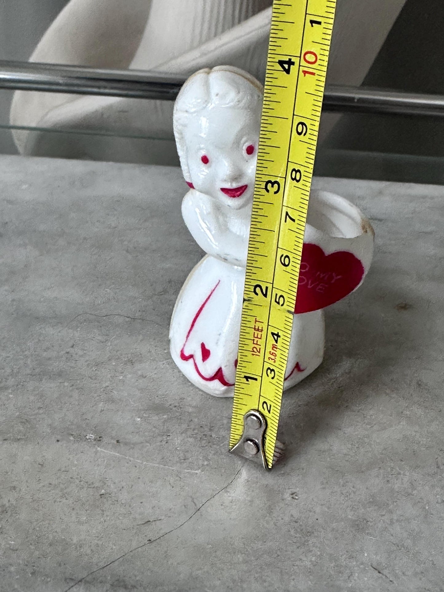 Vintage Rosbro/E. Rosen Valentine  Hard Plastic Girl Holding Valentine Heart   Candy Container 1940s - 50s