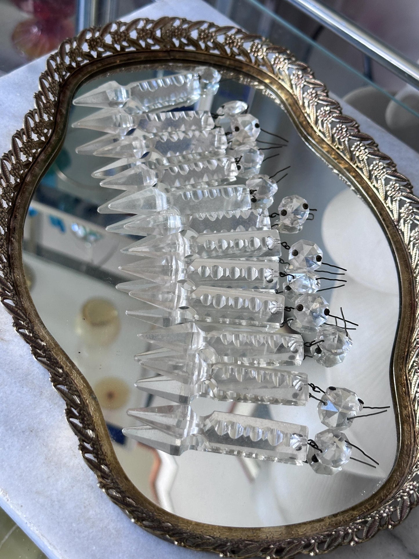 Antique French Cut Crystal Spear Prisms – Set of 12 Chandelier Parts