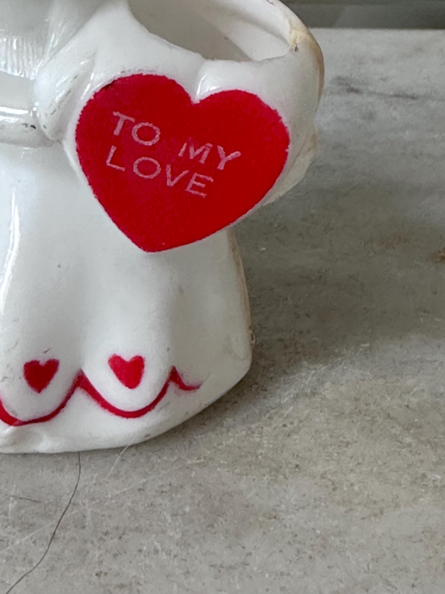 Vintage Rosbro/E. Rosen Valentine  Hard Plastic Girl Holding Valentine Heart   Candy Container 1940s - 50s