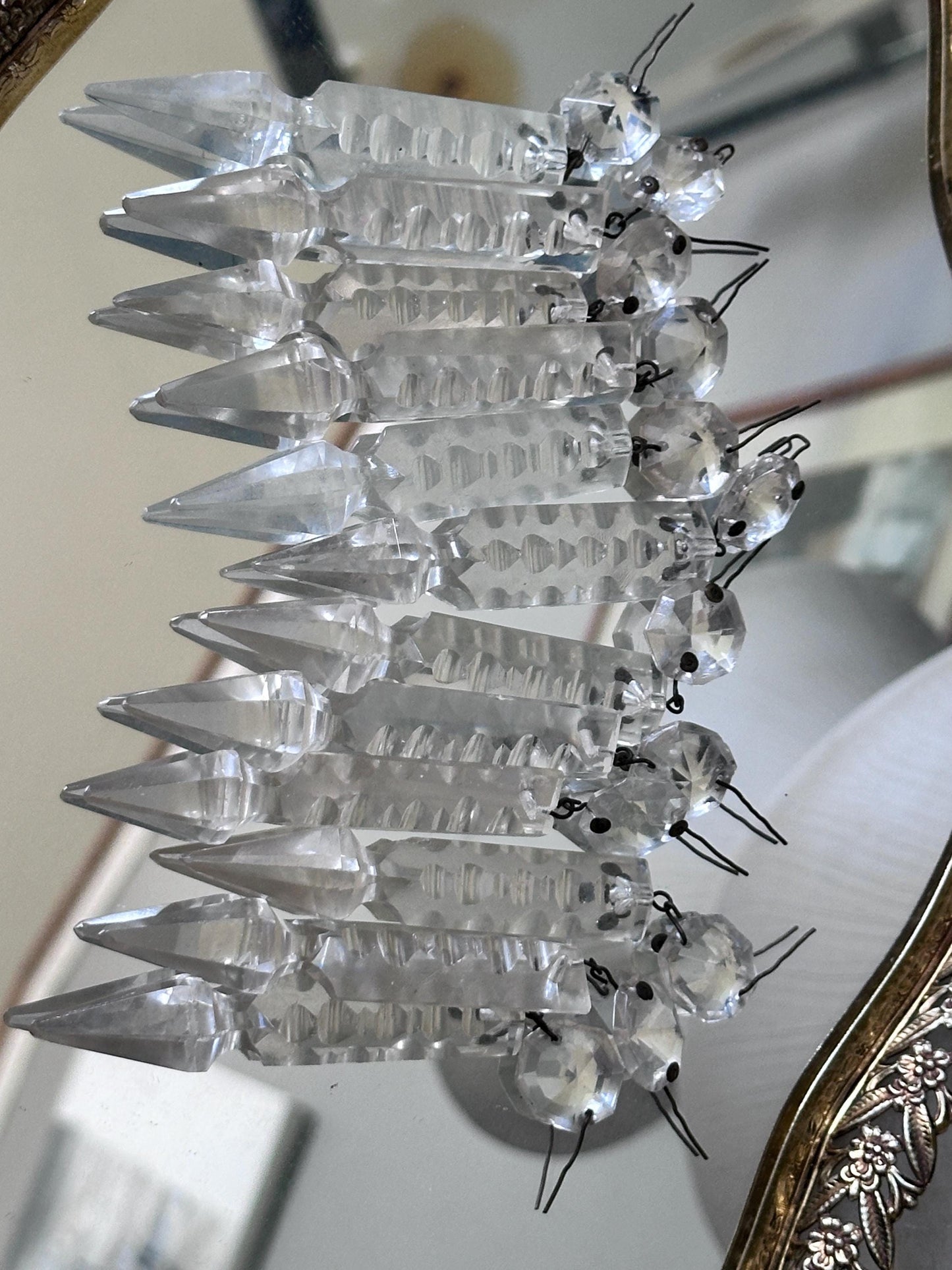Antique French Cut Crystal Spear Prisms – Set of 12 Chandelier Parts