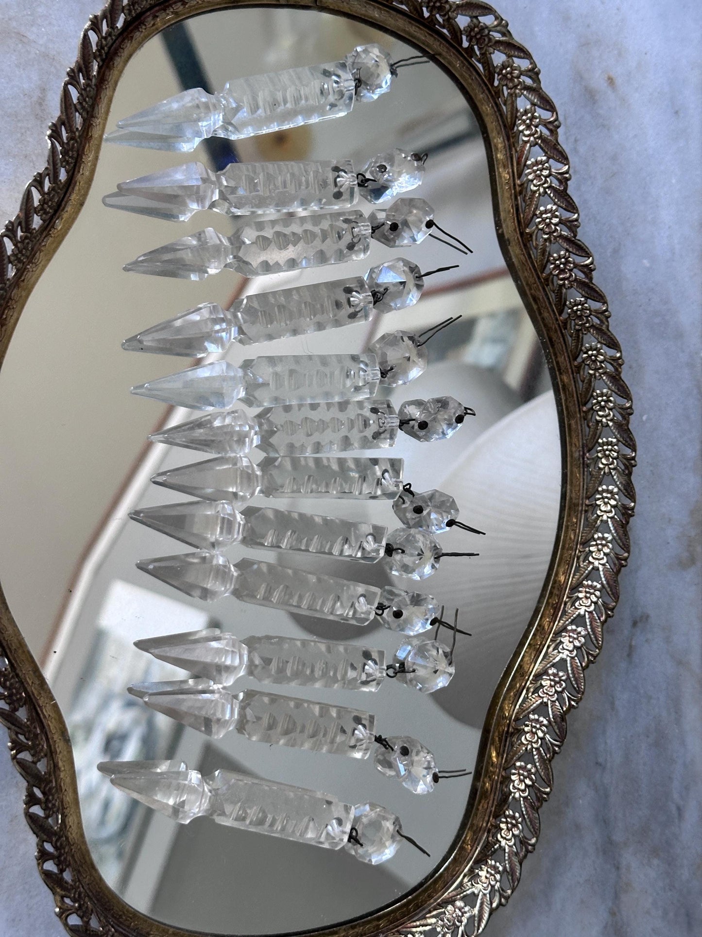 Antique French Cut Crystal Spear Prisms – Set of 12 Chandelier Parts