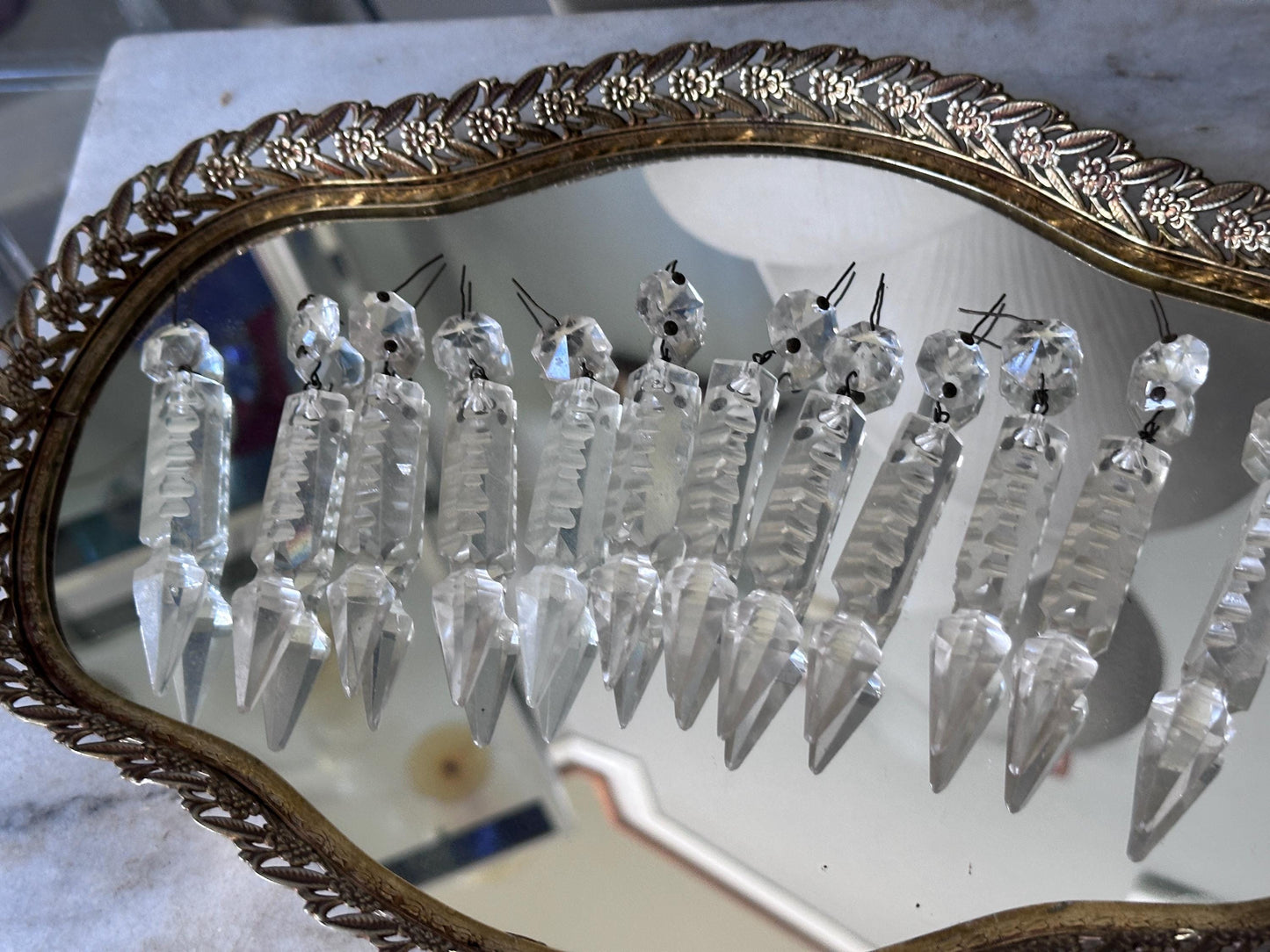 Antique French Cut Crystal Spear Prisms – Set of 12 Chandelier Parts