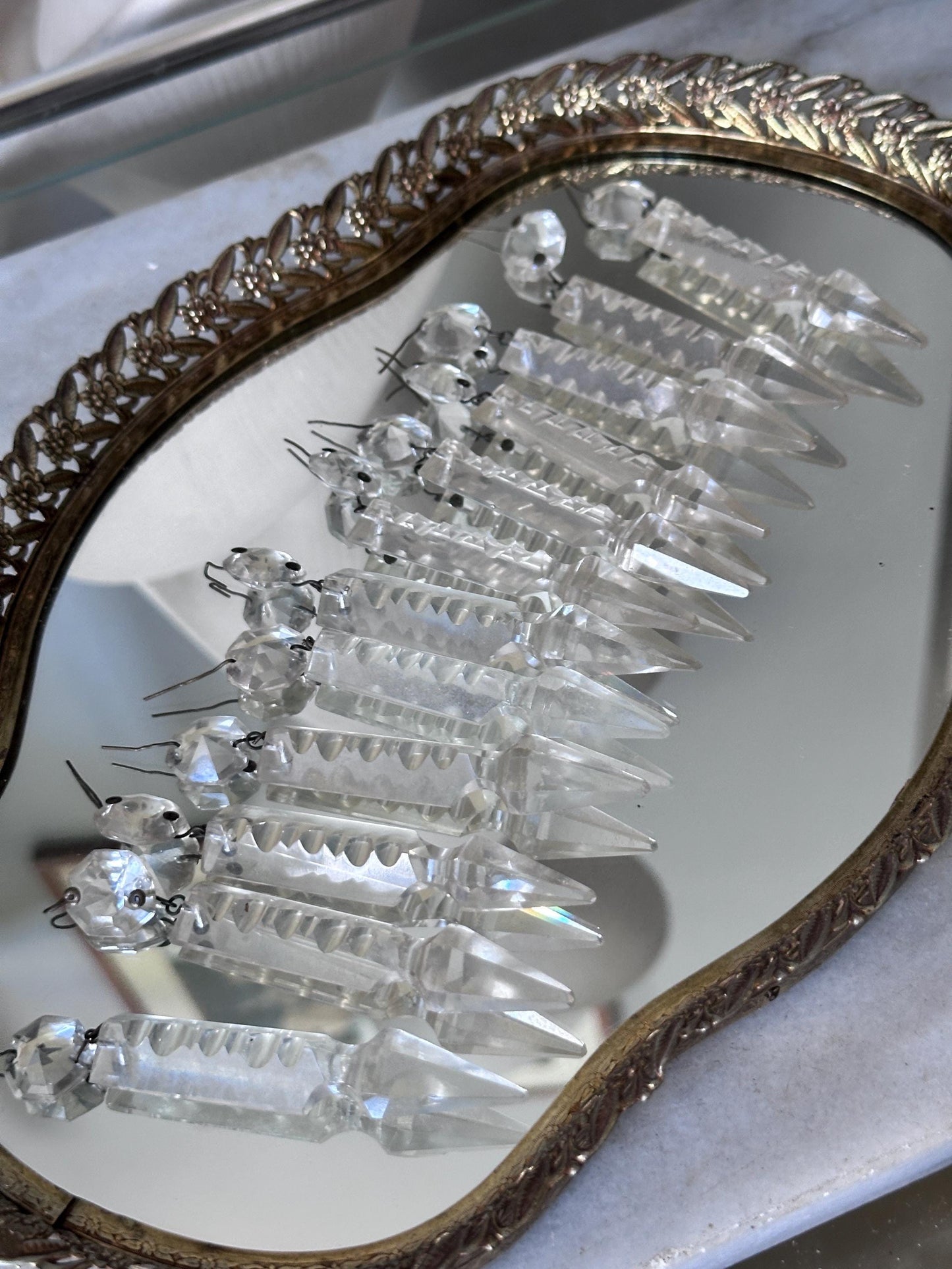 Antique French Cut Crystal Spear Prisms – Set of 12 Chandelier Parts