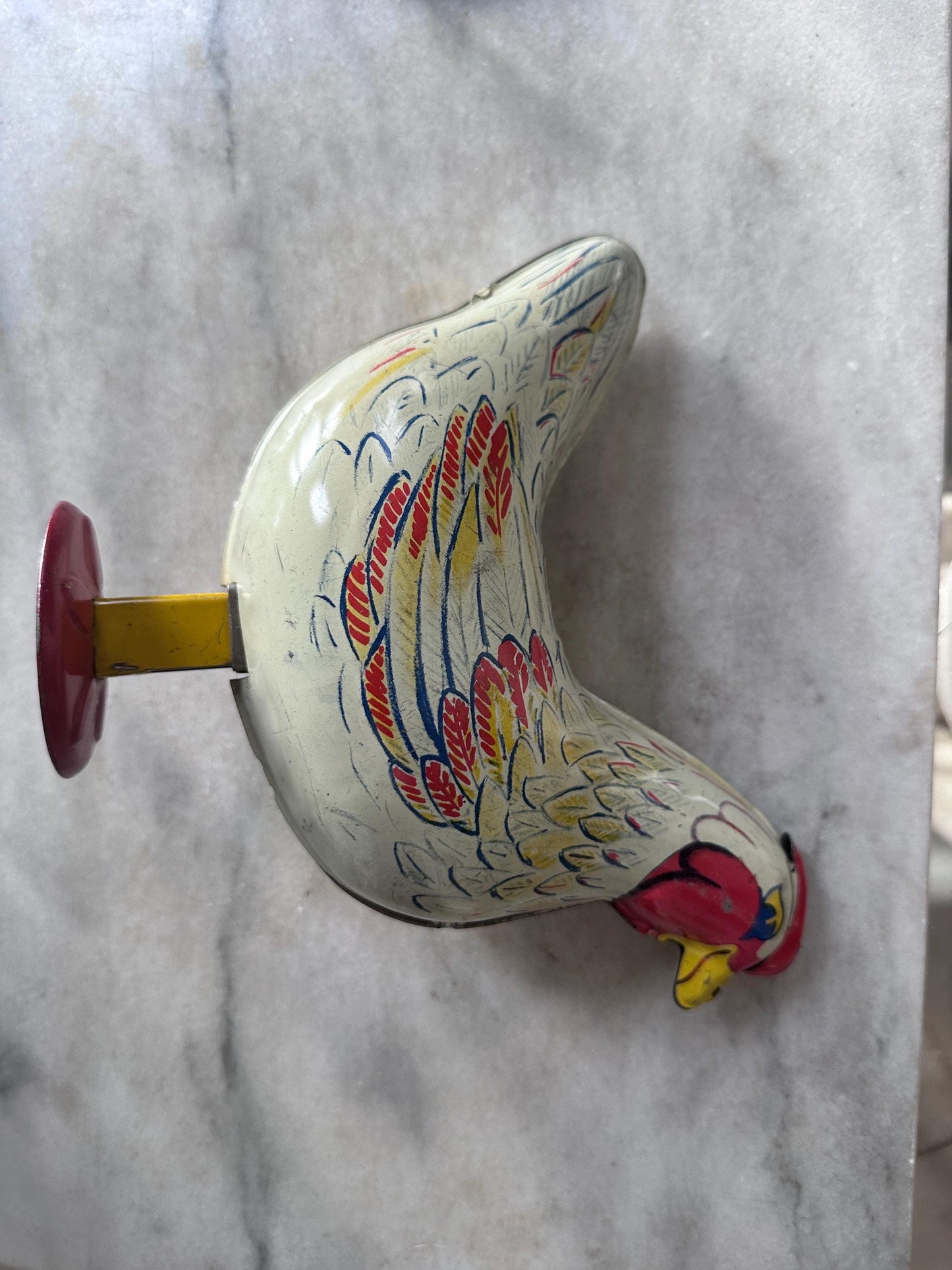 Vintage Wyandotte Tin Laying Chicken Toy | Wind-Up Works, Includes Basket & Marbles
