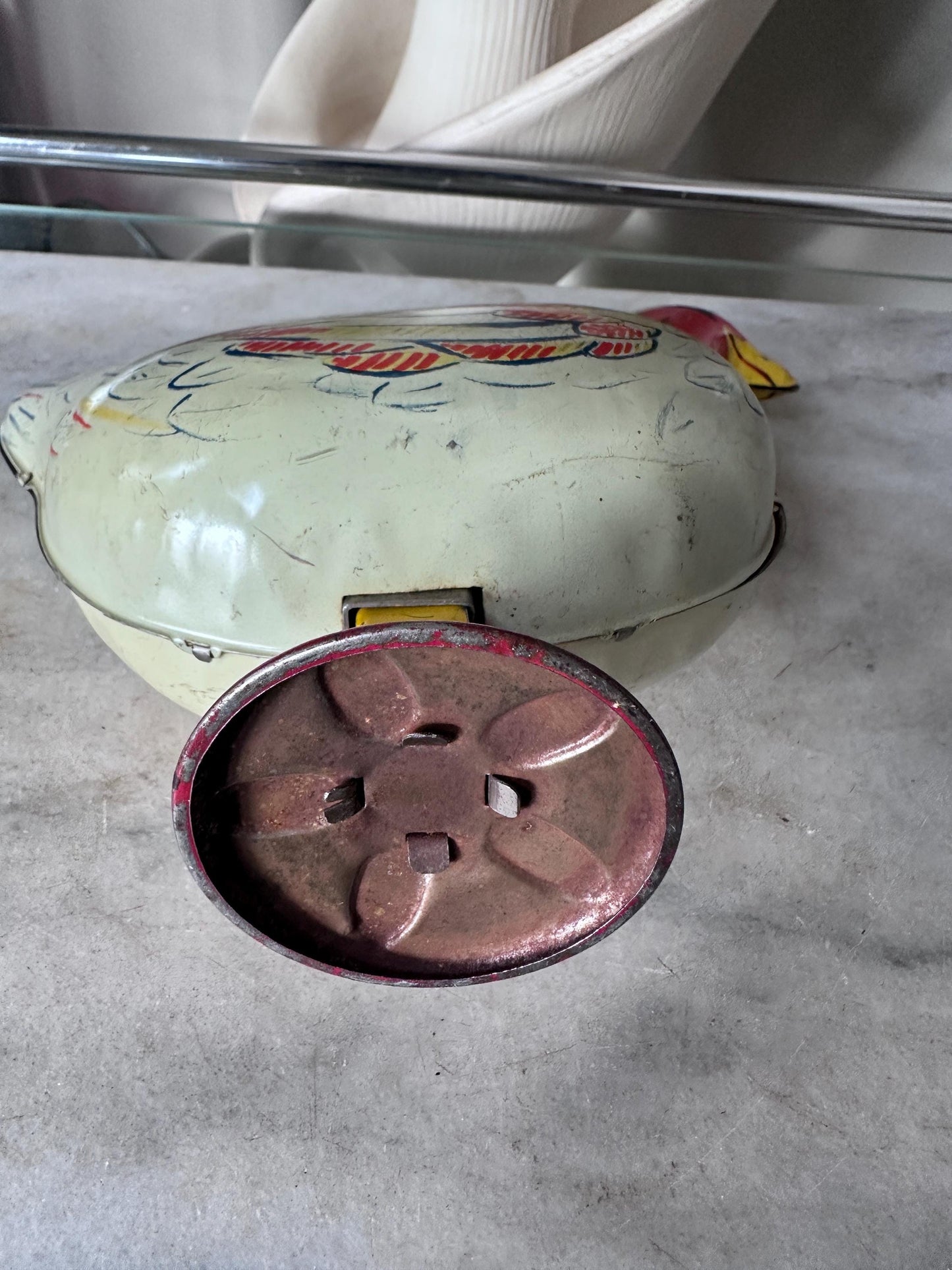 Vintage Wyandotte Tin Laying Chicken Toy | Wind-Up Works, Includes Basket & Marbles